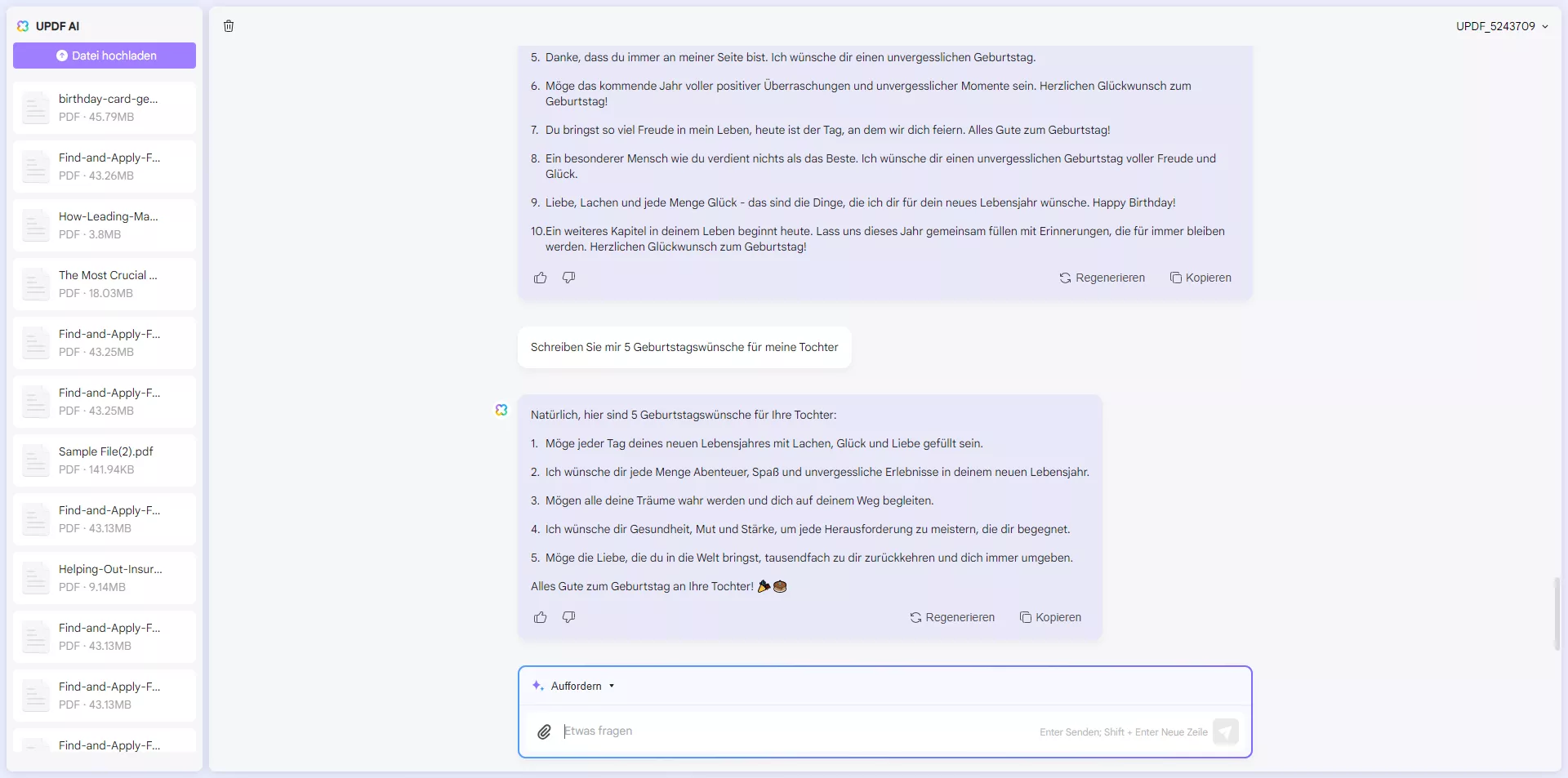 UPDF KI generierte Geburtstagswünsche
