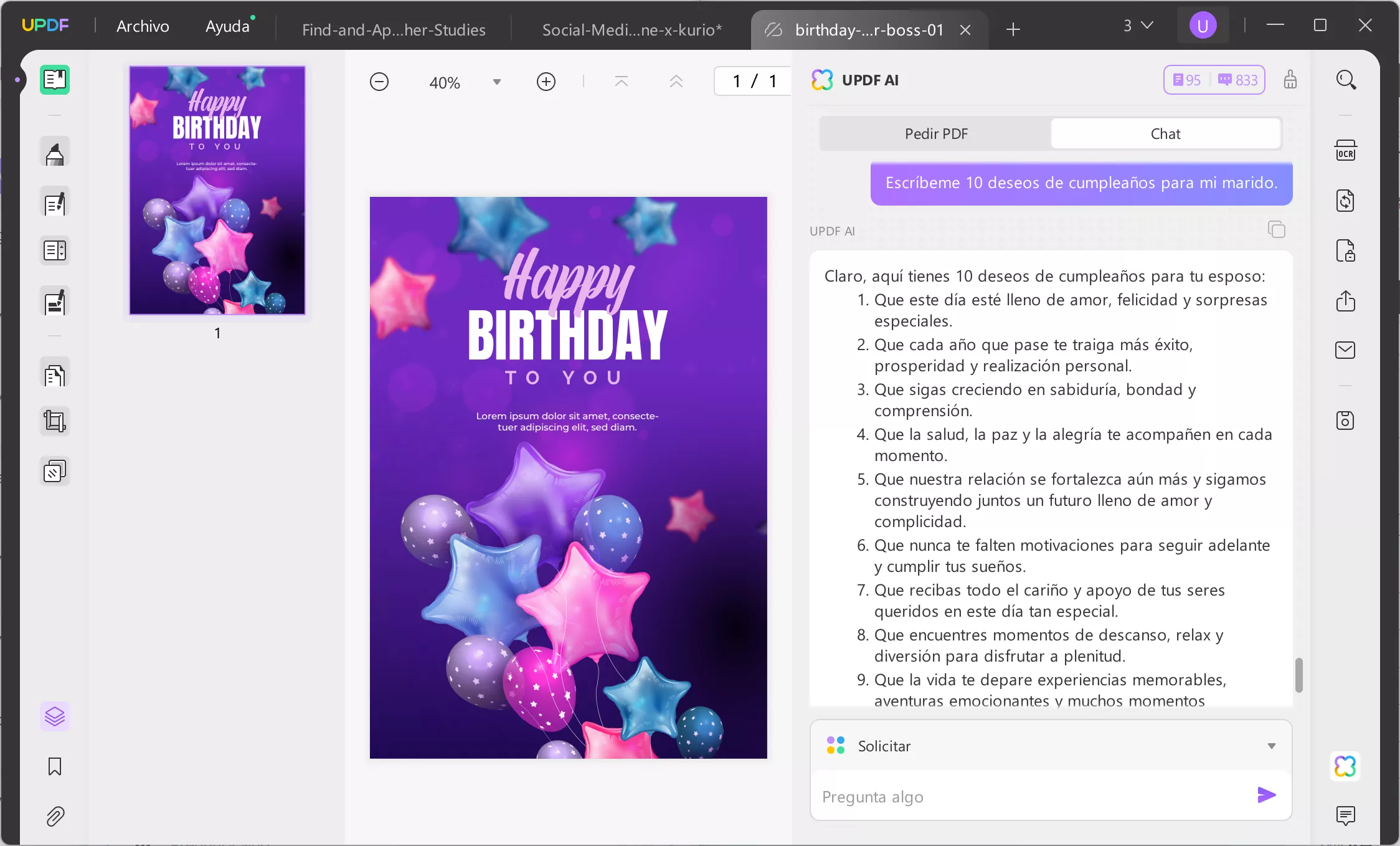 Crea deseos de cumpleaños con updf ai