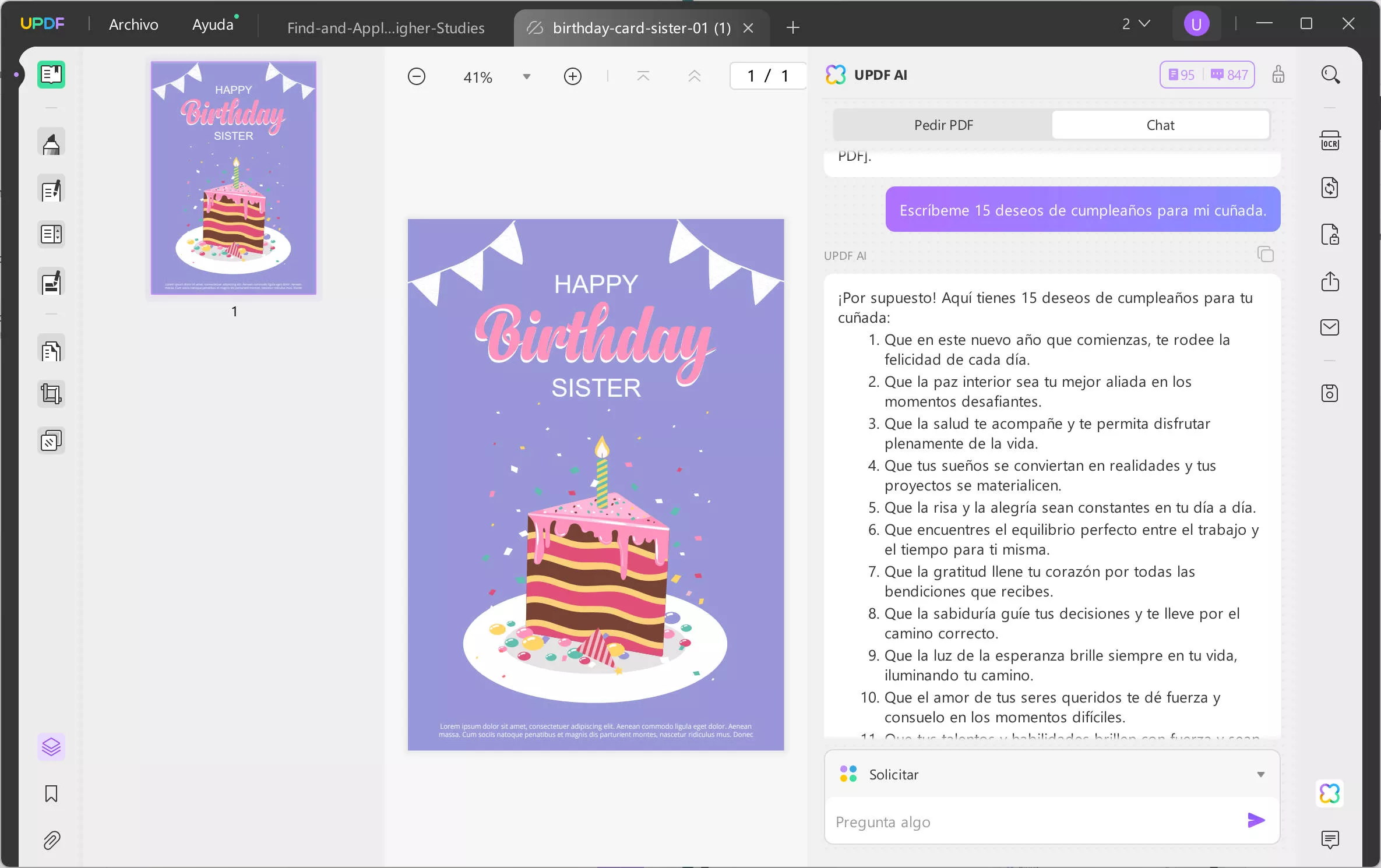 Deseos de cumpleaños generados por UPDF AI