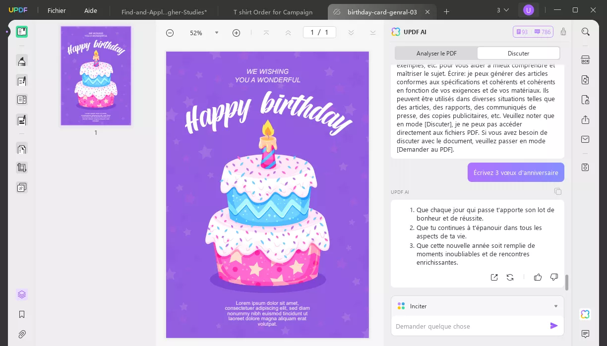 créer des souhaits d'anniversaire avec updf ai