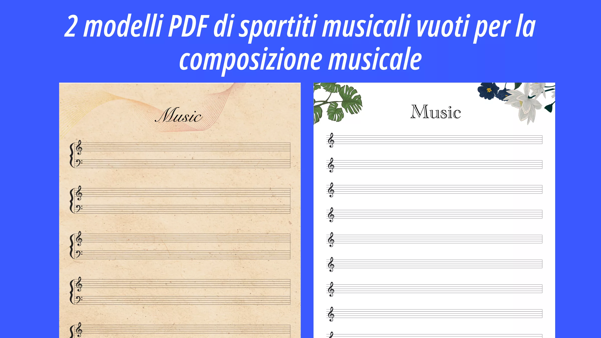 2 modelli PDF di spartiti musicali vuoti per la composizione musicale