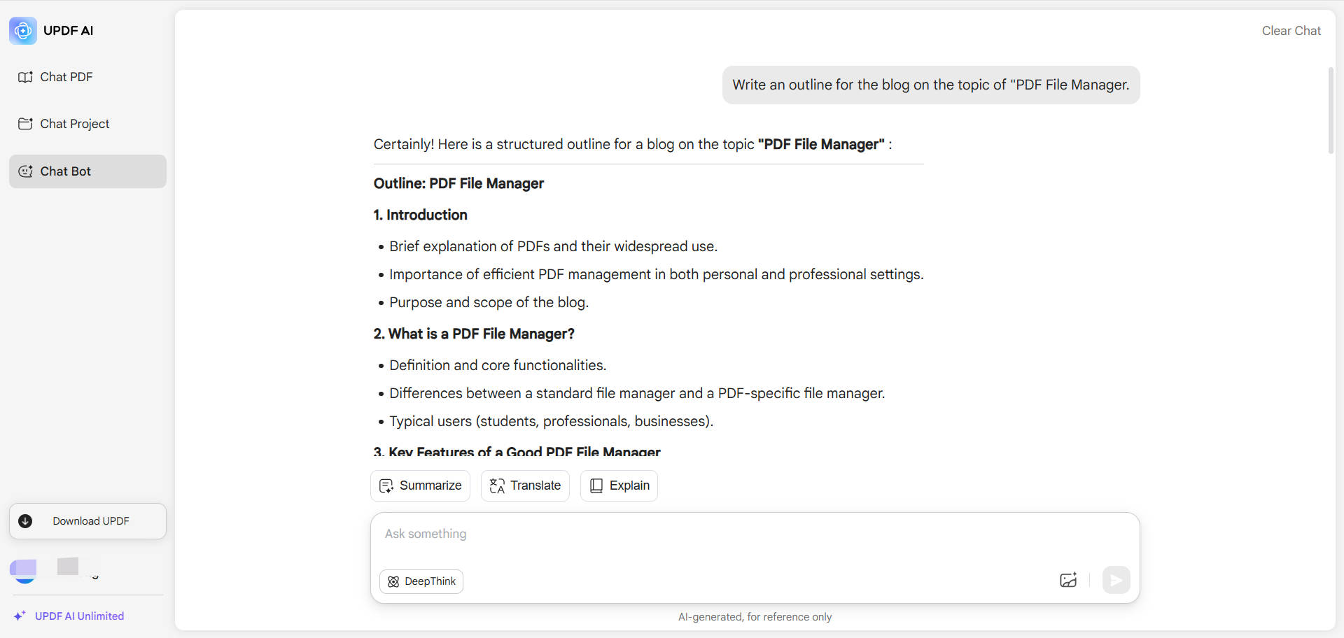 blog outline generated updf ai
