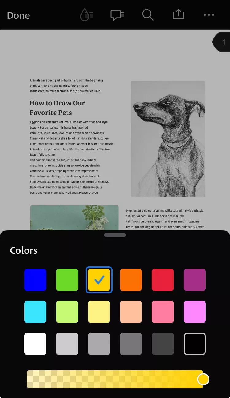 change highlight color in adobe acrobat mobile app