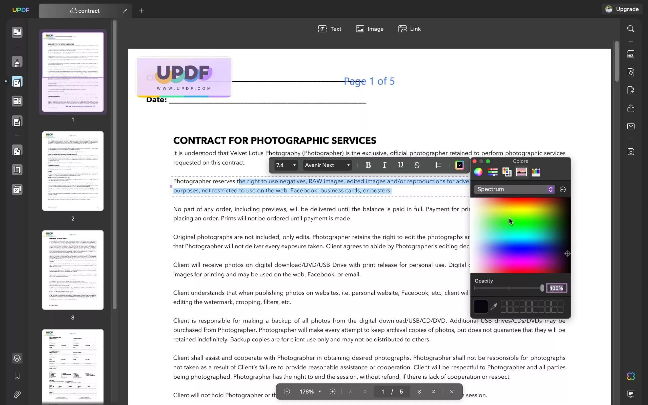  change font color in pdf with updf