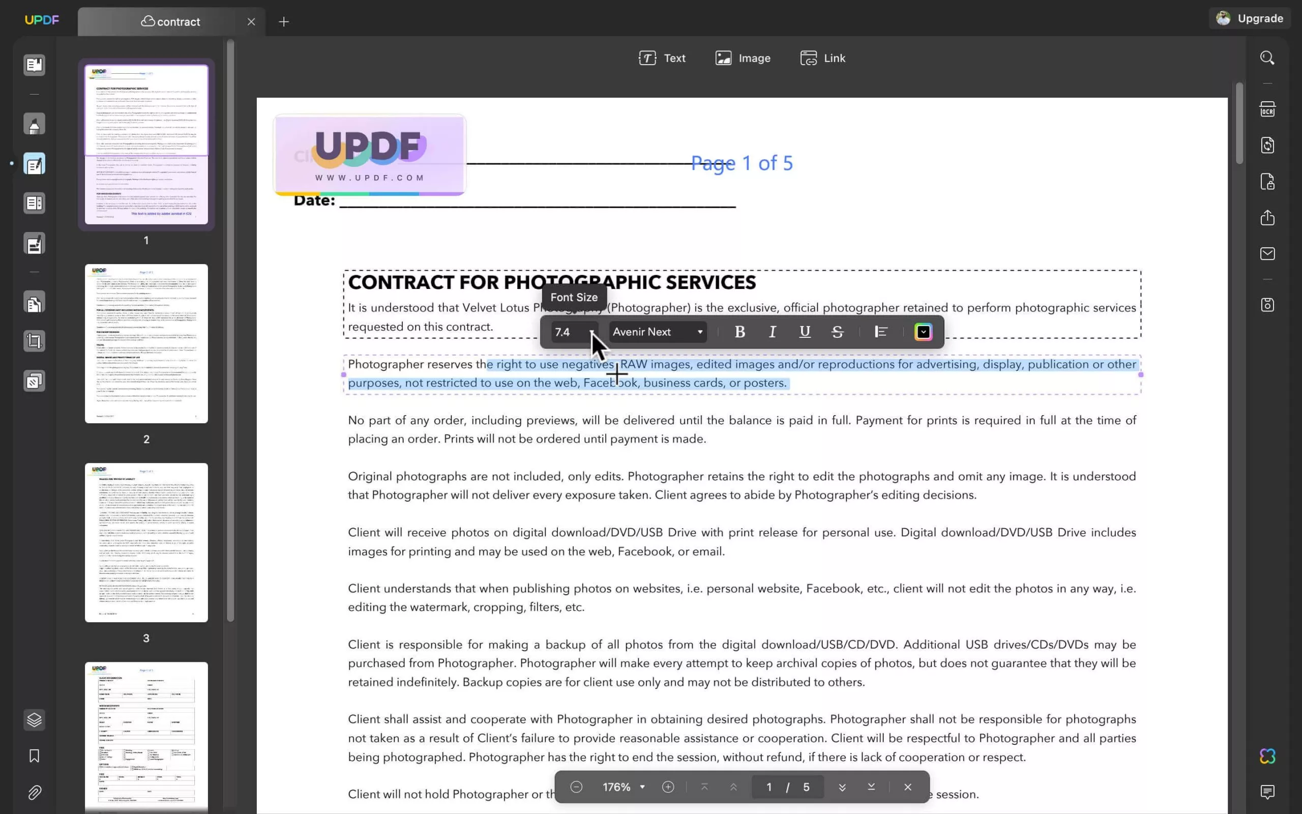  change font size in pdf with updf
