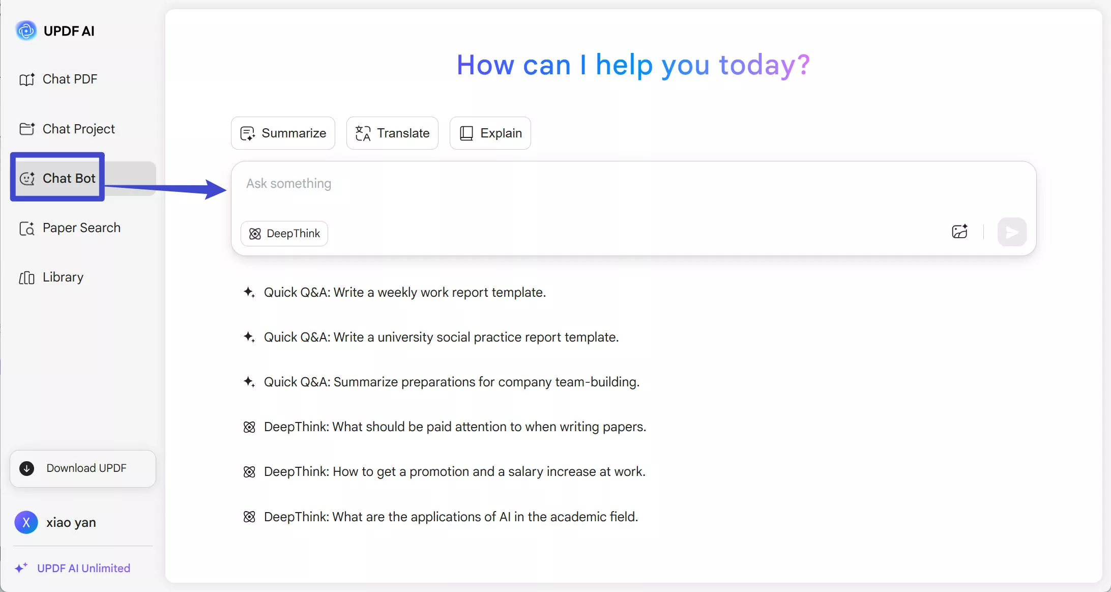 updf online ai assistant interface
