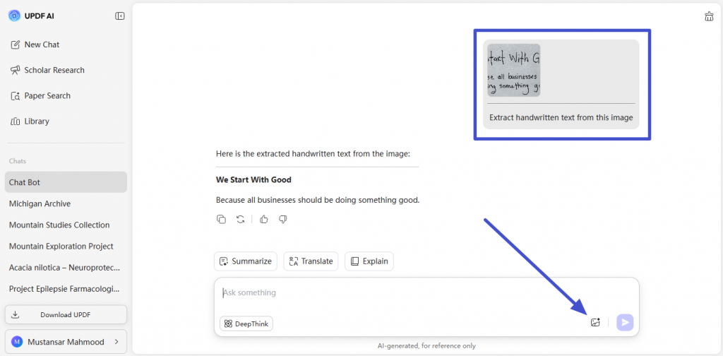 extract the handwritten text online