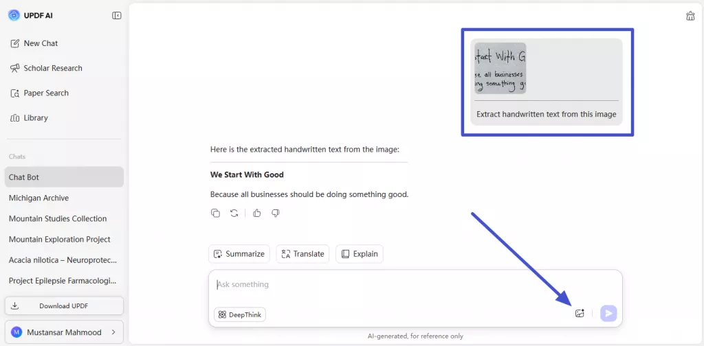 extract the handwritten text online