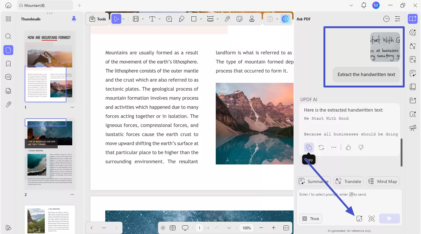 extract handwritten text using updf tool