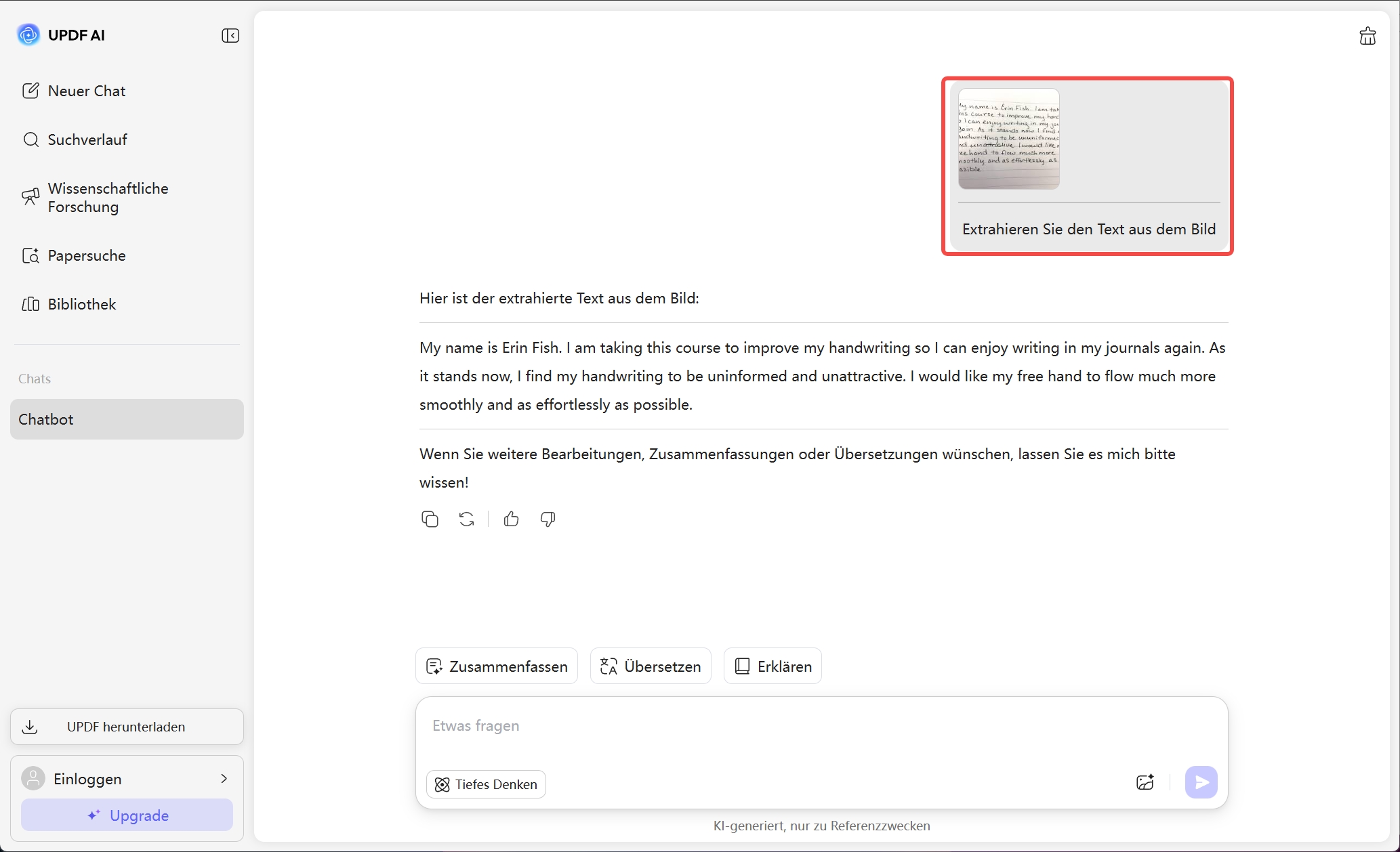 handgeschriebenen Text zu extrahieren