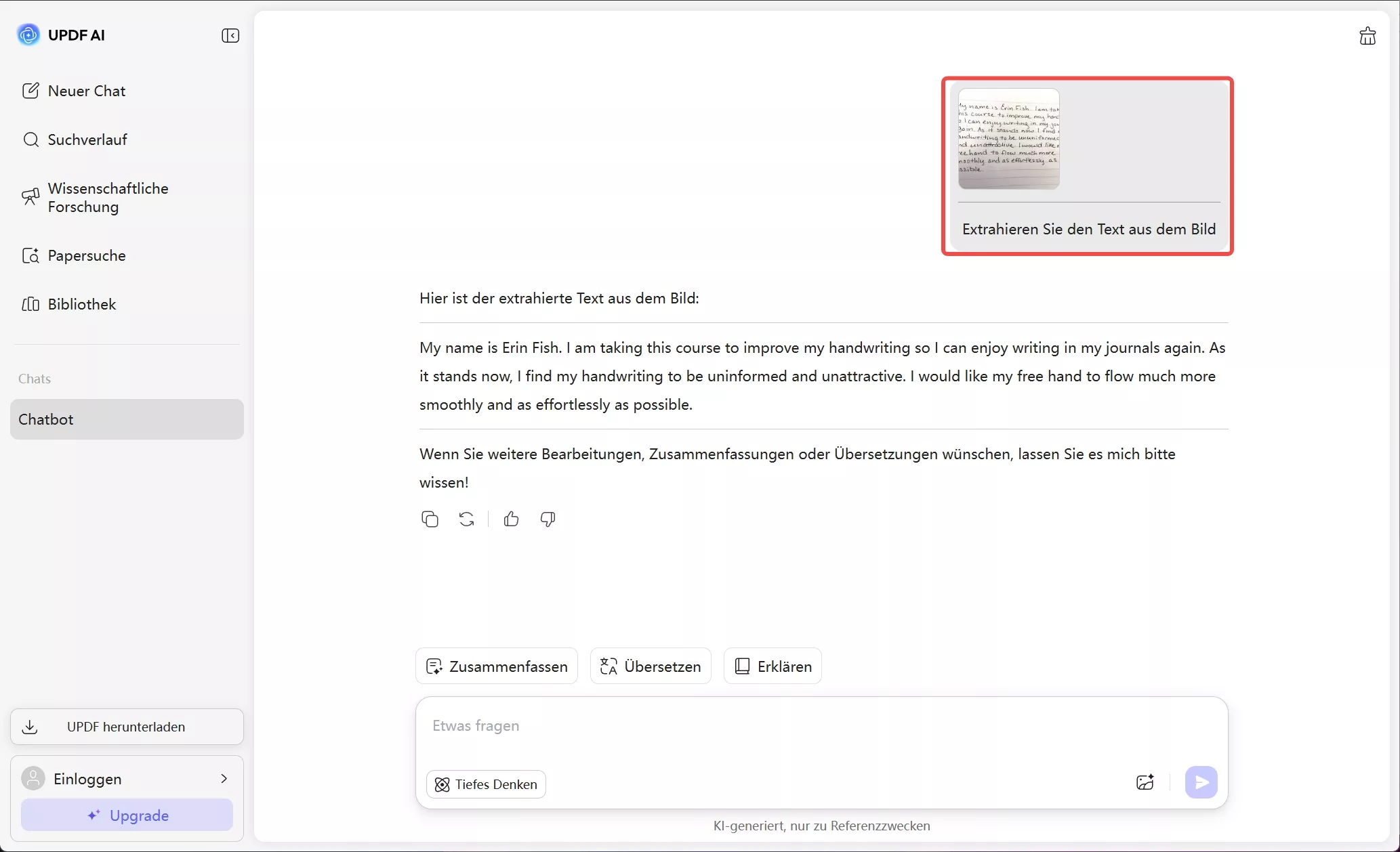 handgeschriebenen Text zu extrahieren