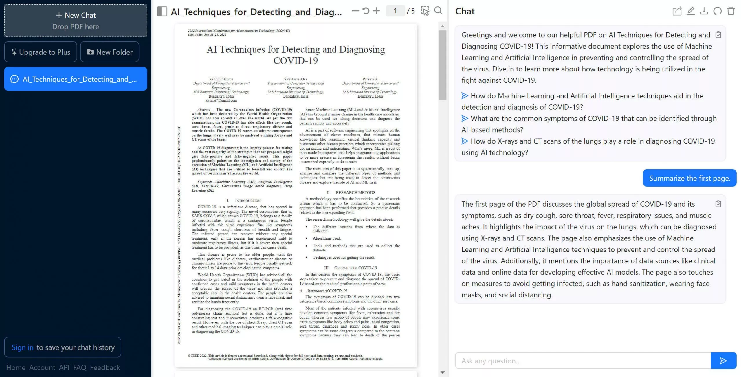 summarize PDF using ChatPDF