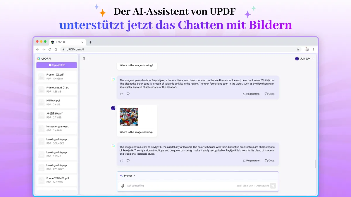 Der AI-Assistent von UPDF unterstützt jetzt das Chatten mit Bildern