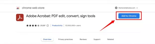 click the add to chrome button to add the acrobat extension