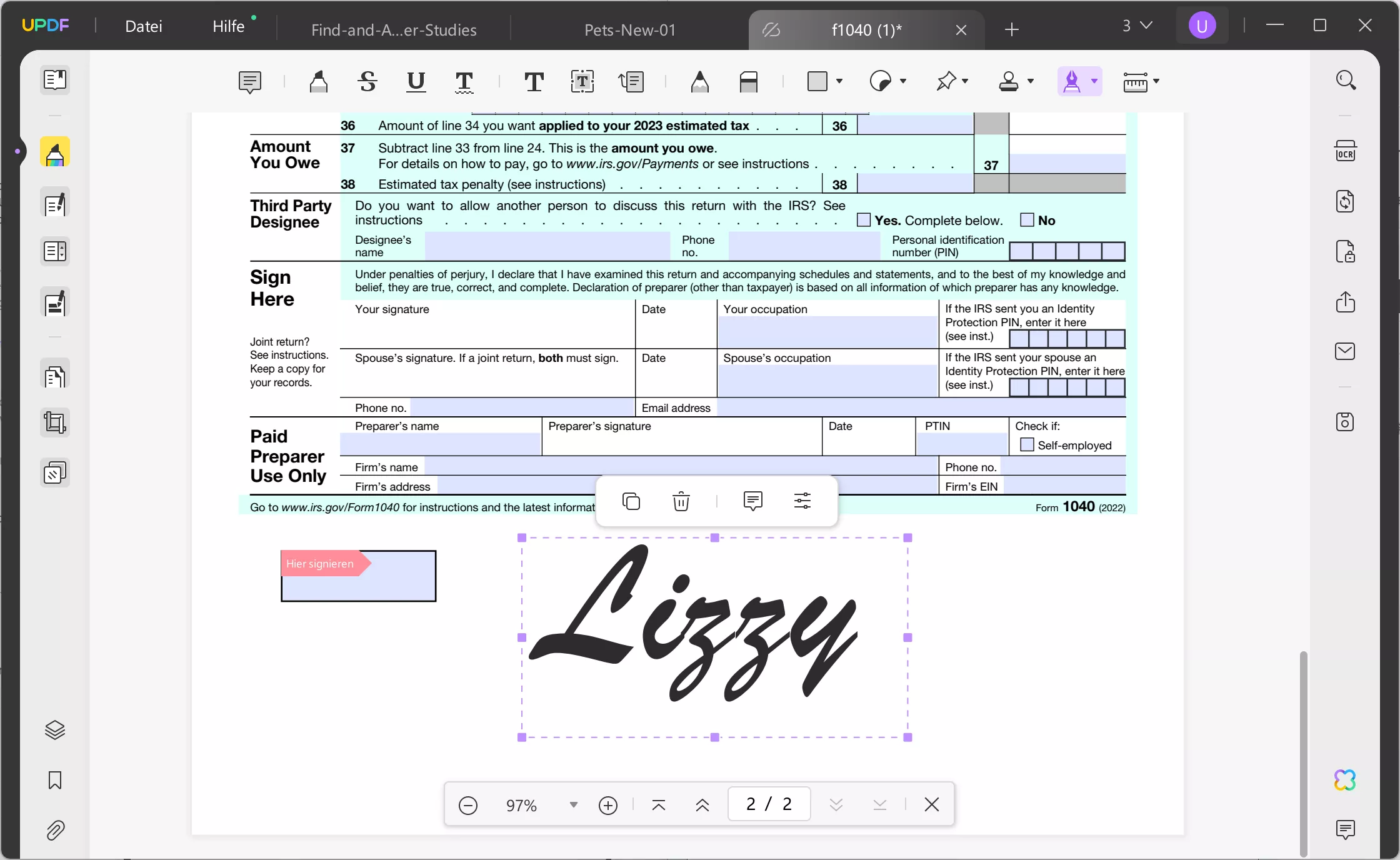 So erstellen Sie eine PDF-Datei, die signiert werden kann. Fertigstellen der PDF-Signierung mit UPDF