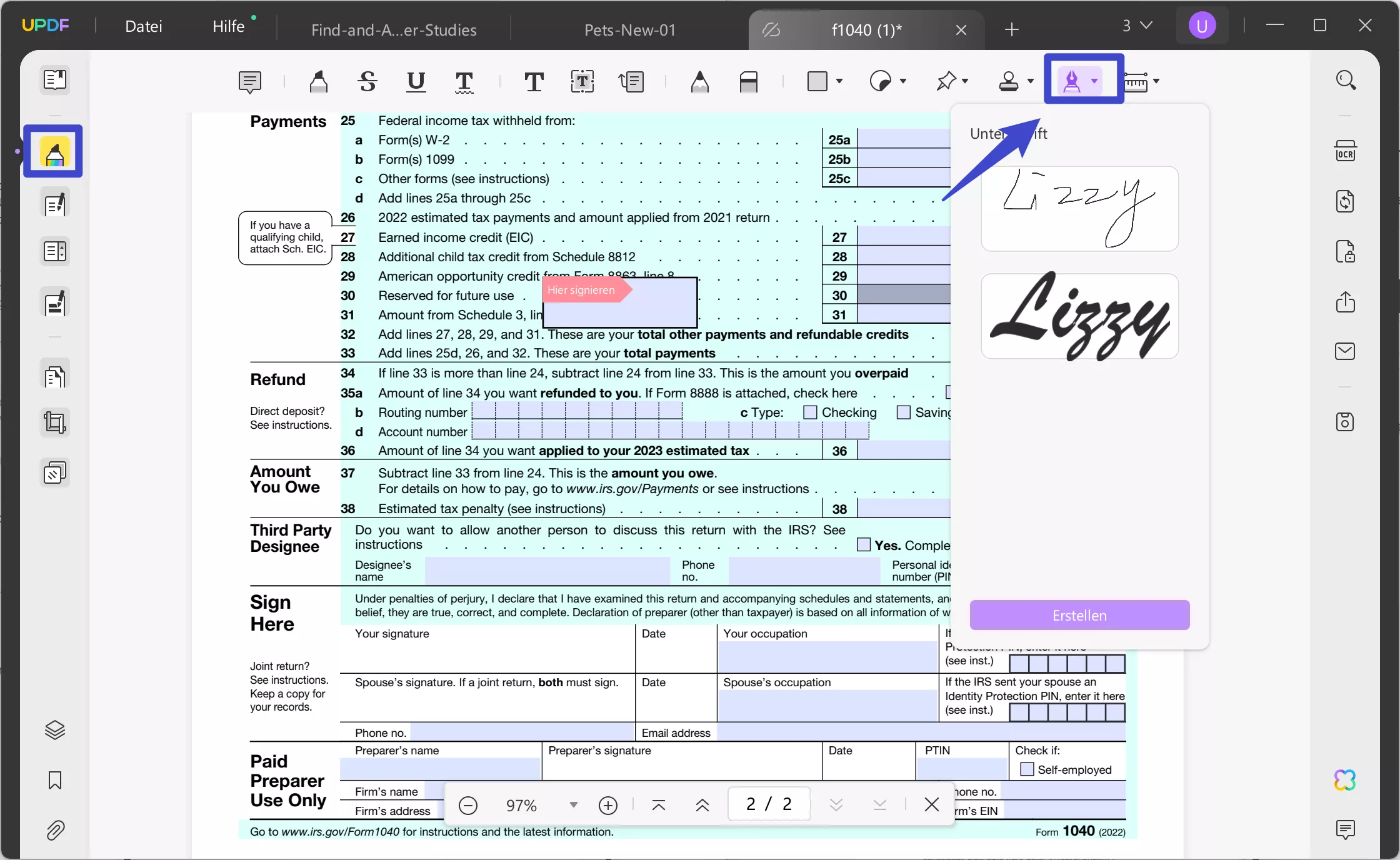 So machen Sie ein PDF signierbar. Fügen Sie eine Signatur hinzu, um ein PDF mit UPDF signierbar zu machen.