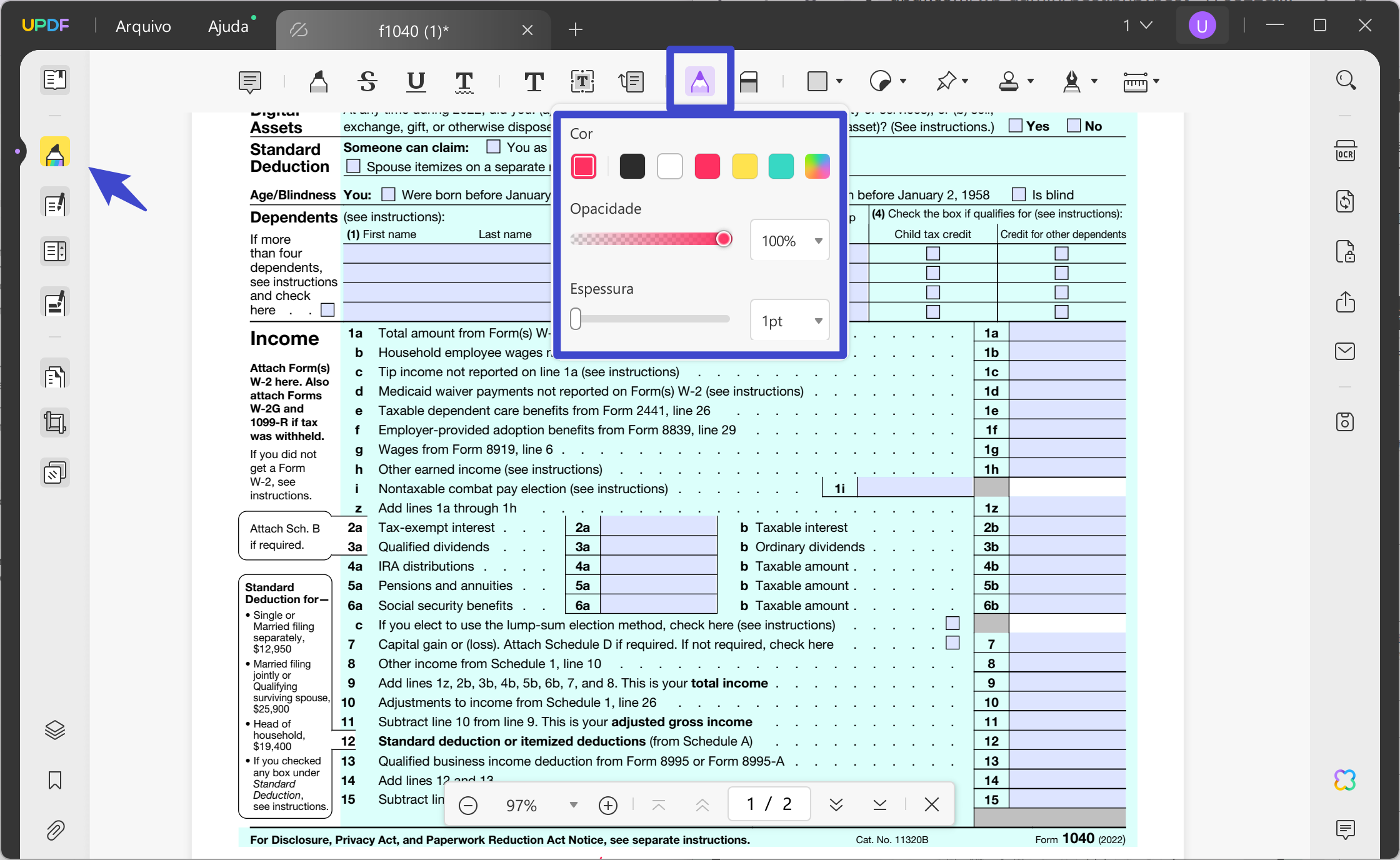 como fazer um pdf assinável selecione o lápis com UPDF