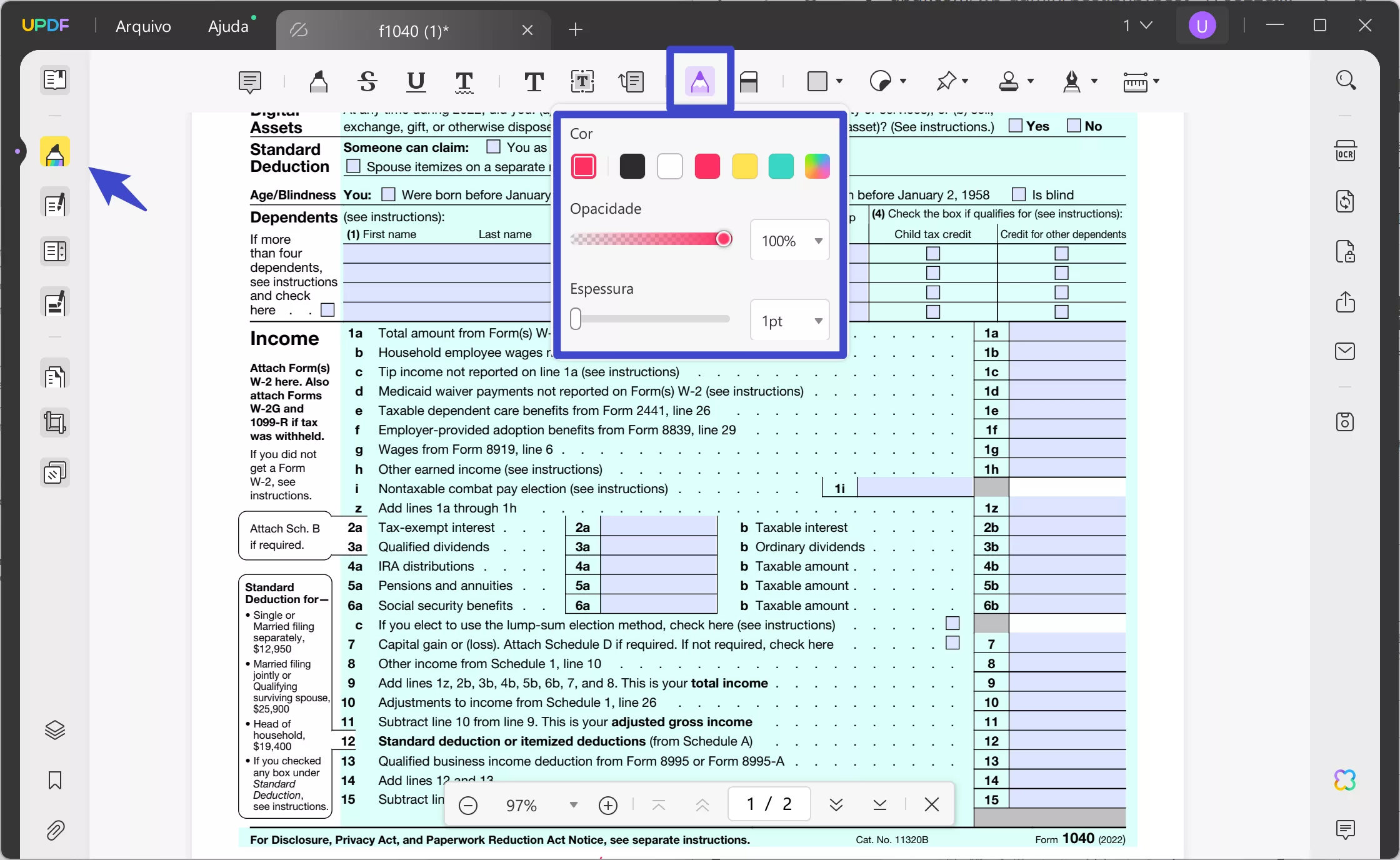 como fazer um pdf assinável selecione o lápis com UPDF