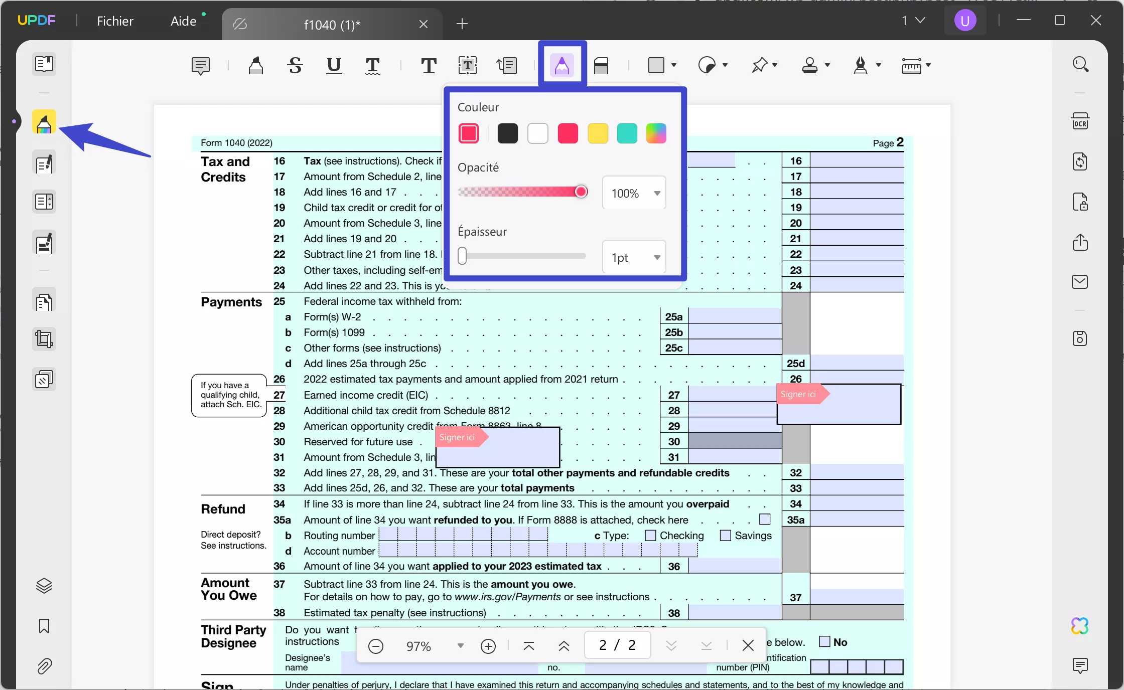 comment rendre un pdf signable sélectionnez le crayon avec UPDF