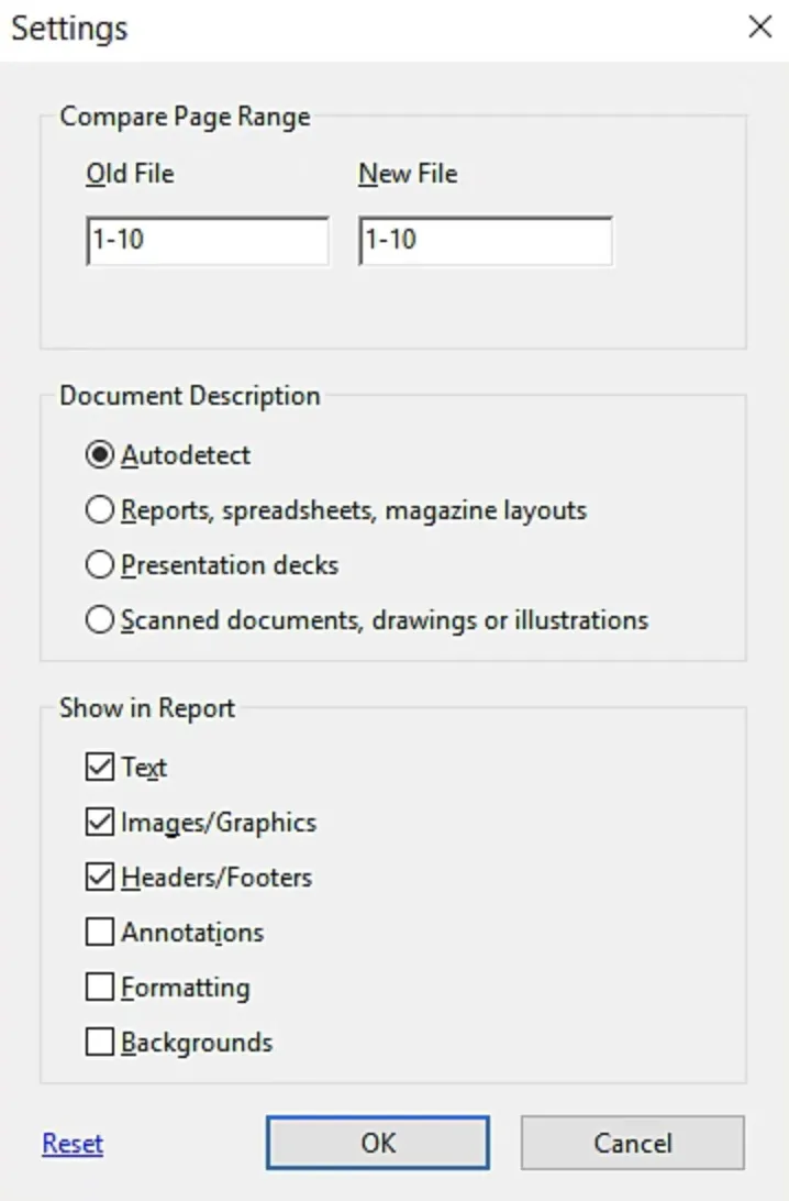 PDF vergleichen Adobe Vergleichseinstellungen ändern