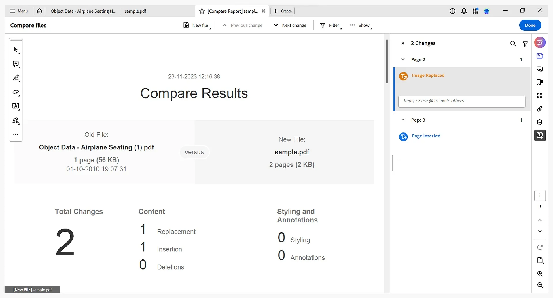 compare pdf adobe compare results