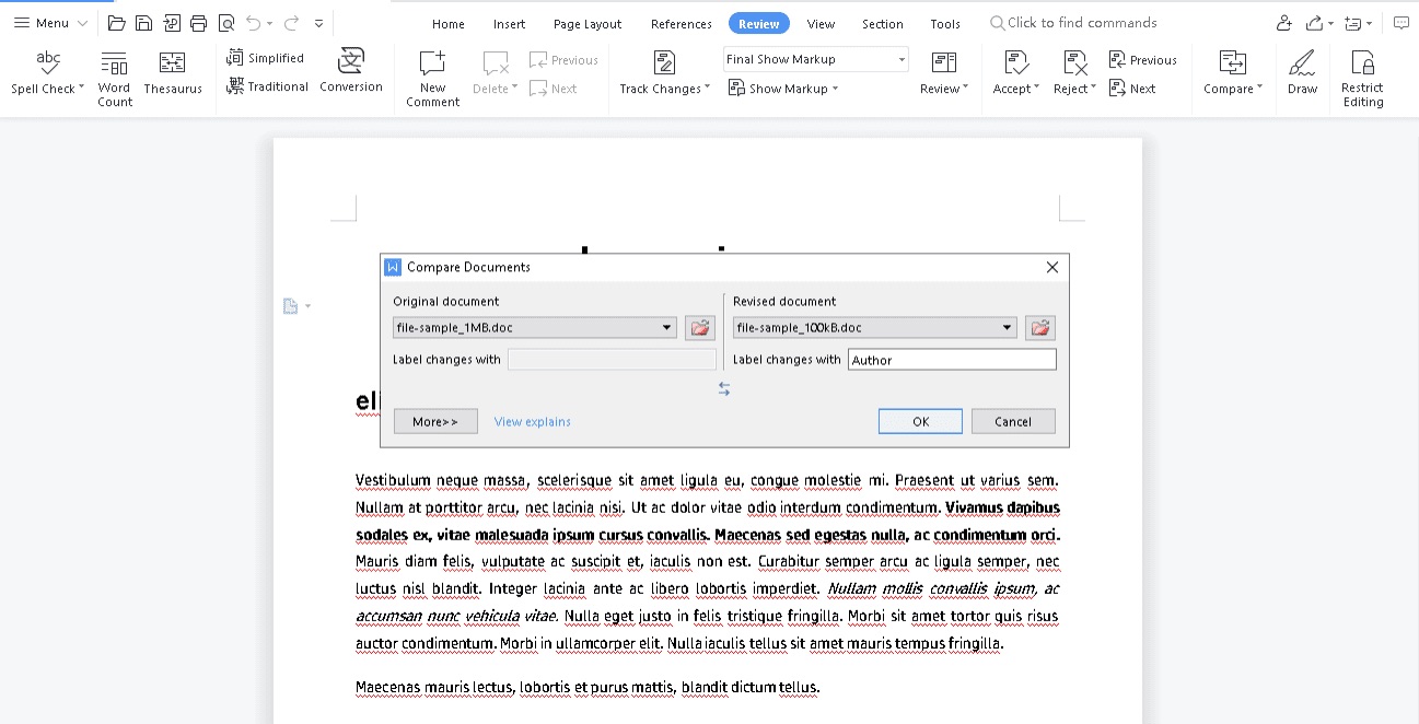 Select the files you want to compare with WPS