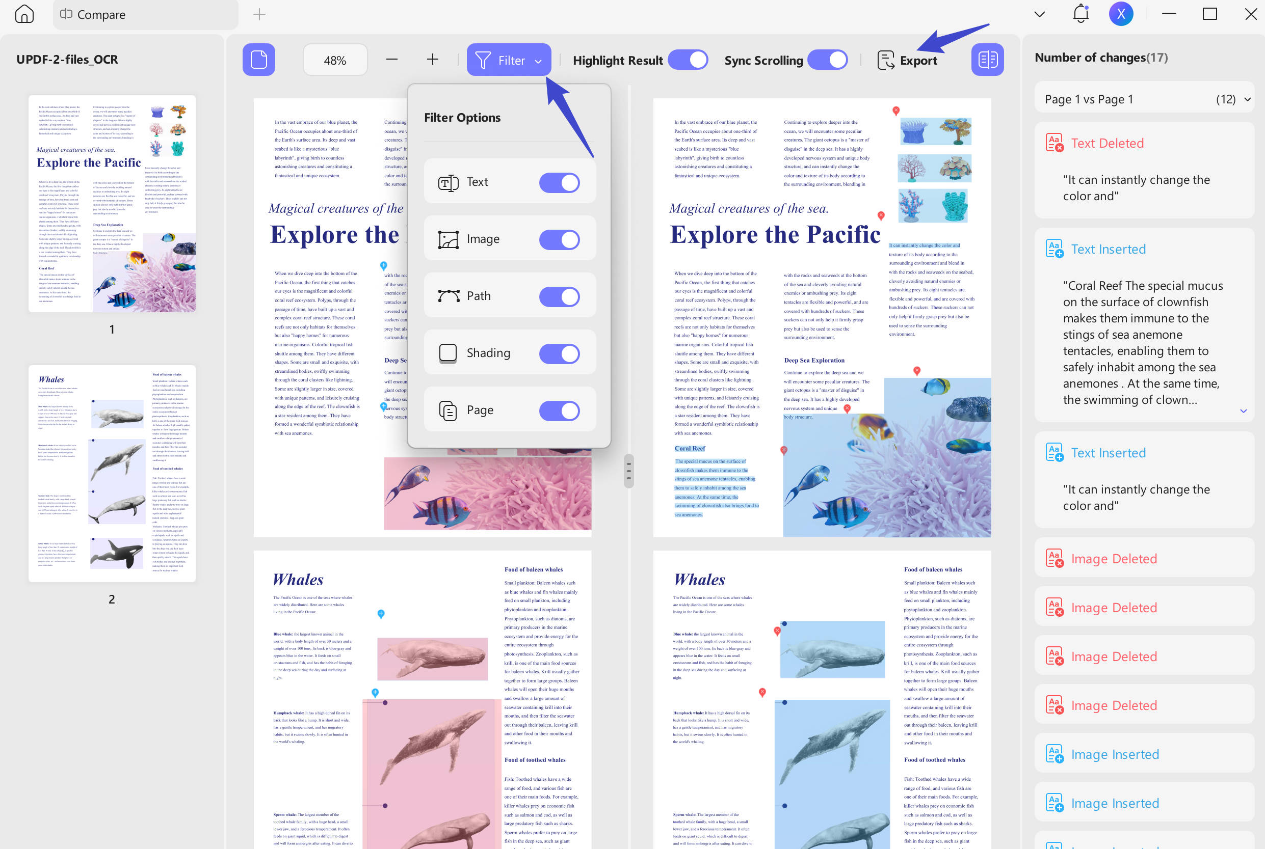 compare pdf adobe modify filter tools