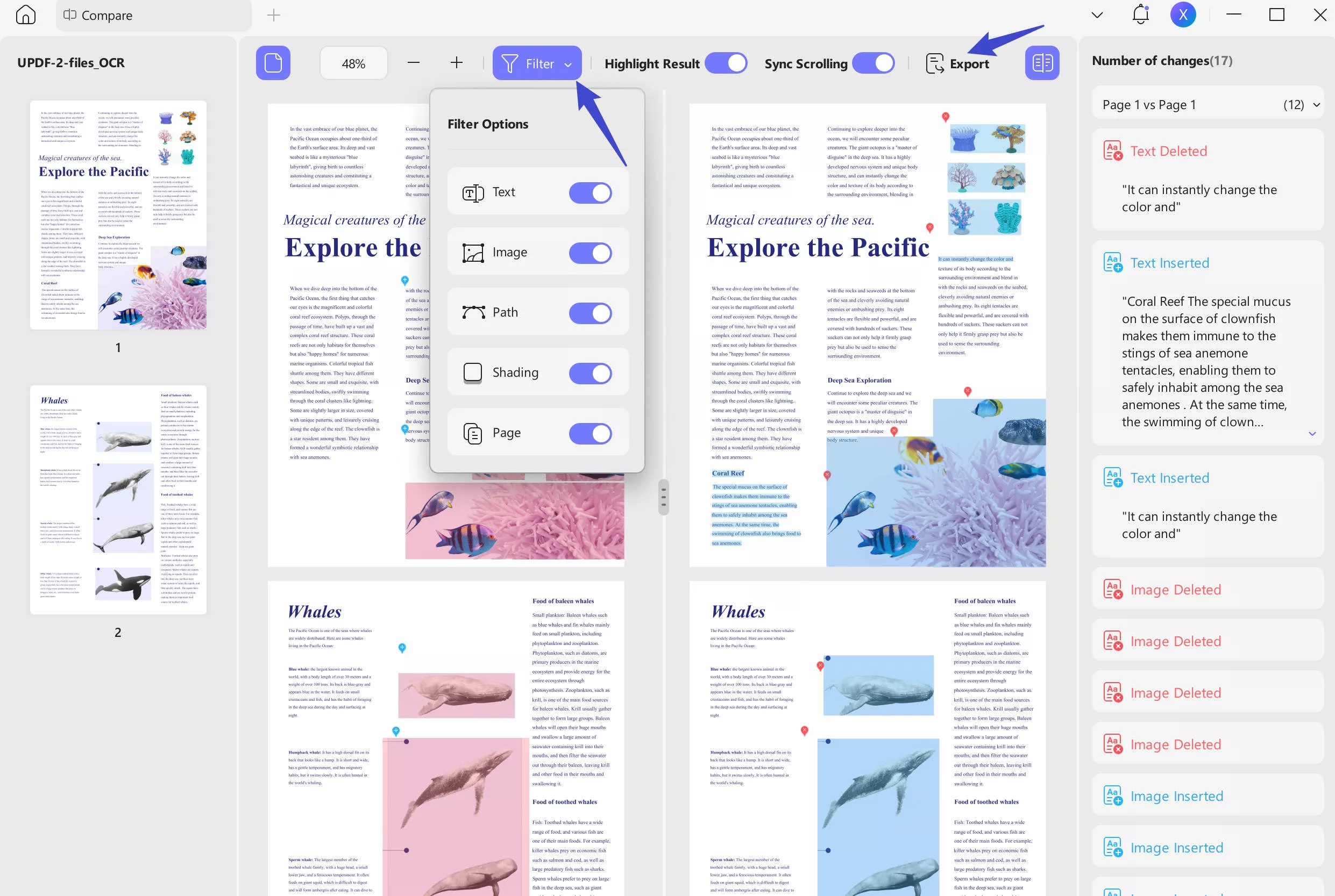 compare pdf adobe modify filter tools