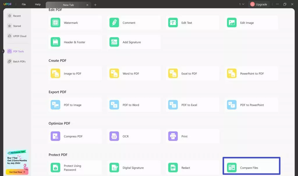 choose compare files under the protect pdf category