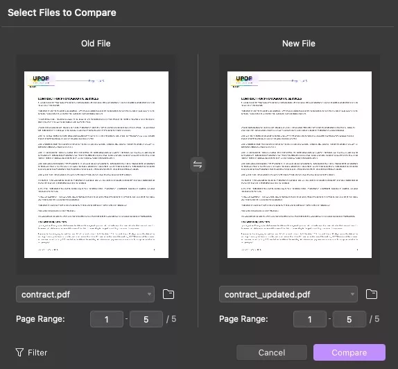 compare two files with updf on mac