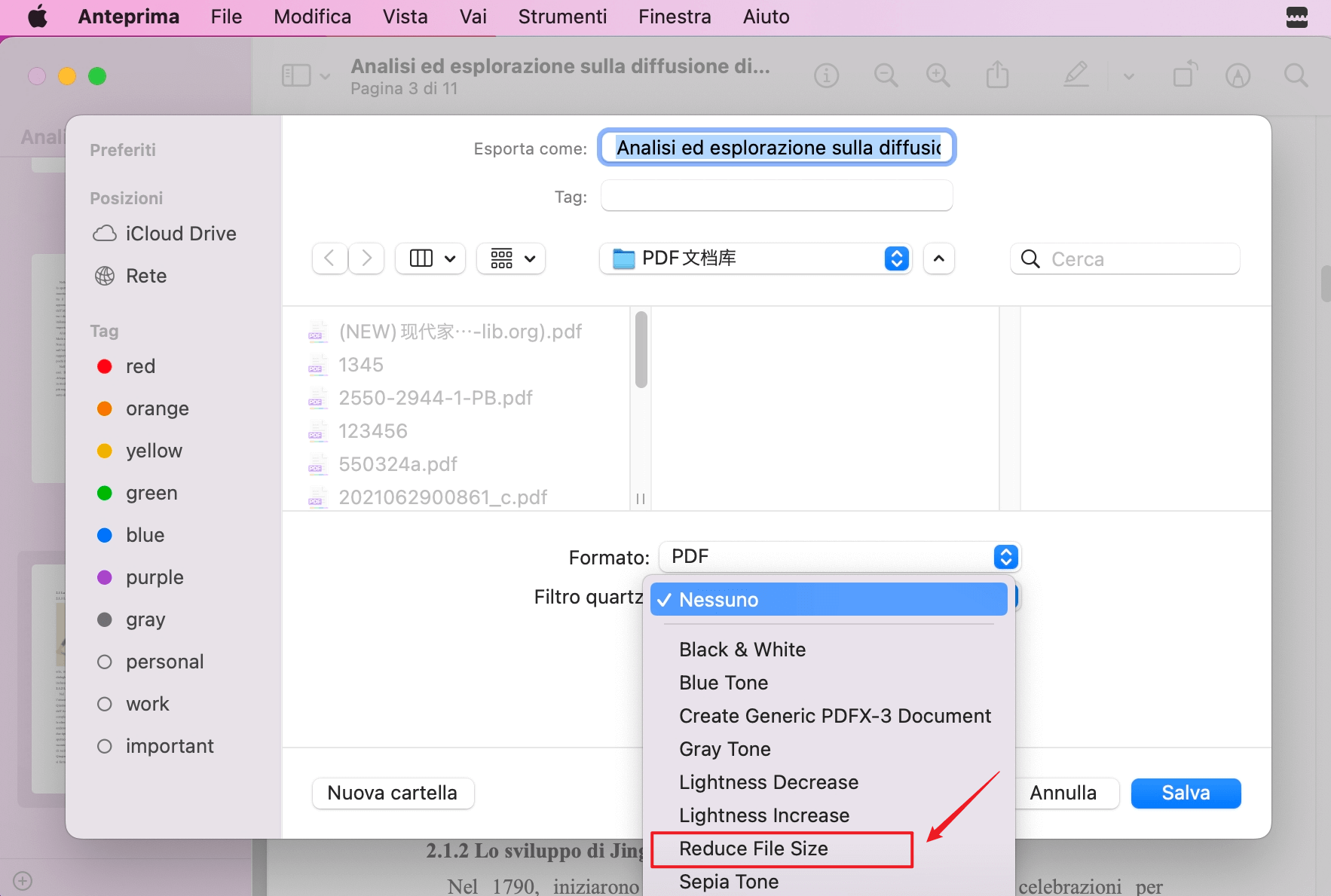 Comprimere PDF su Mac con Anteprima
