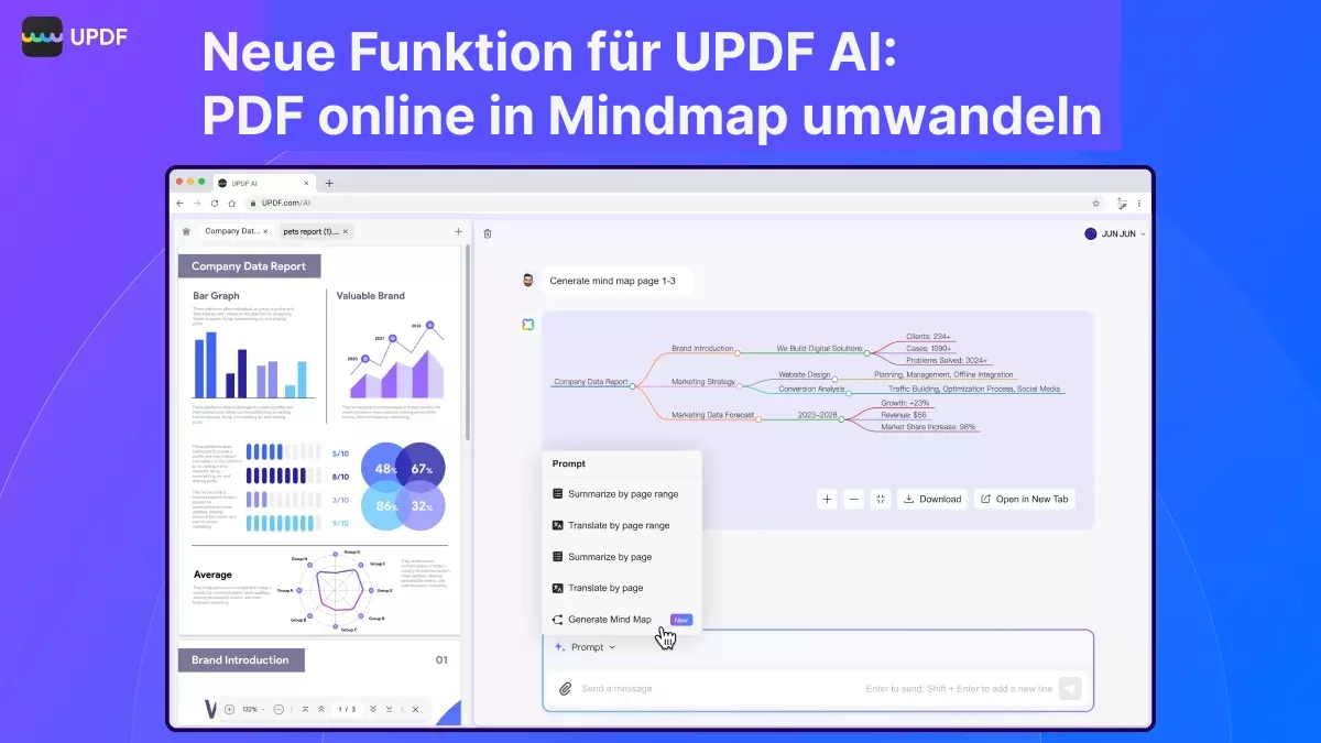 UPDF AI Neue Funktion - PDF online in Mindmap umwandeln