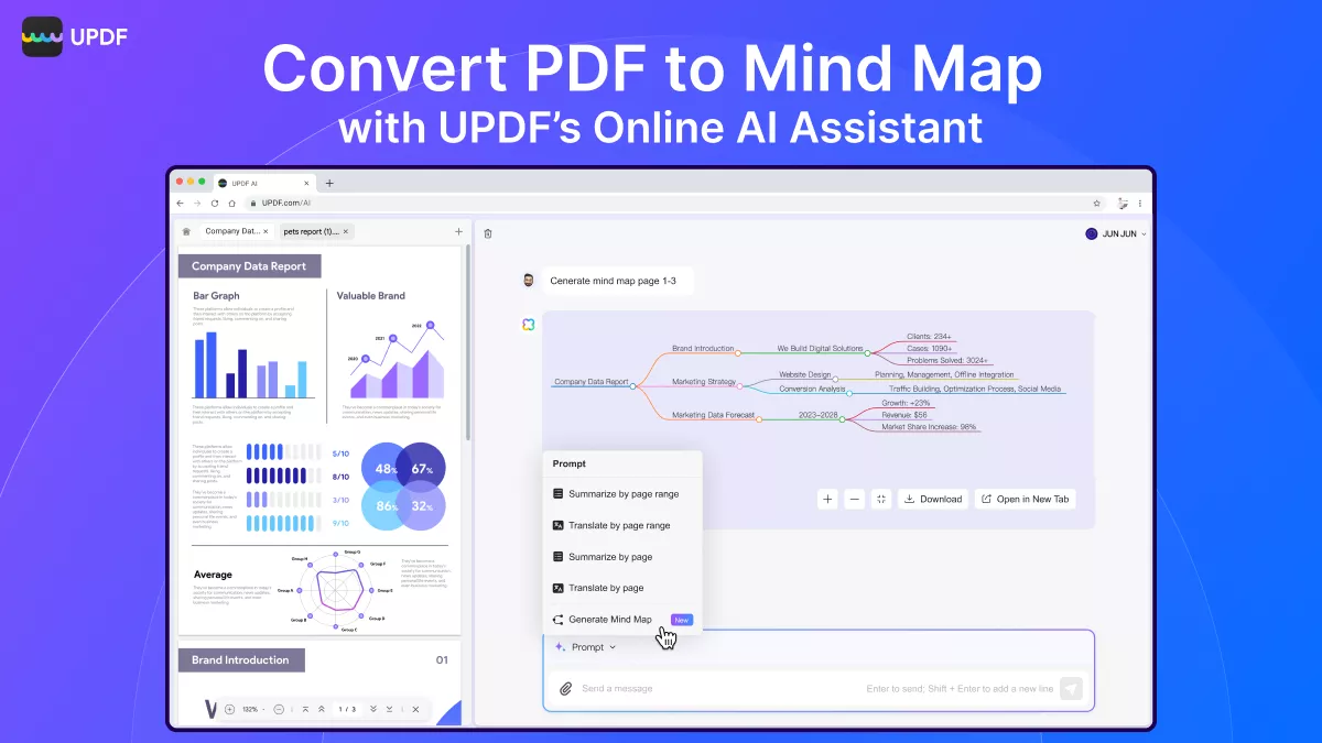 updf online ai assistant convert pdf to mind map 