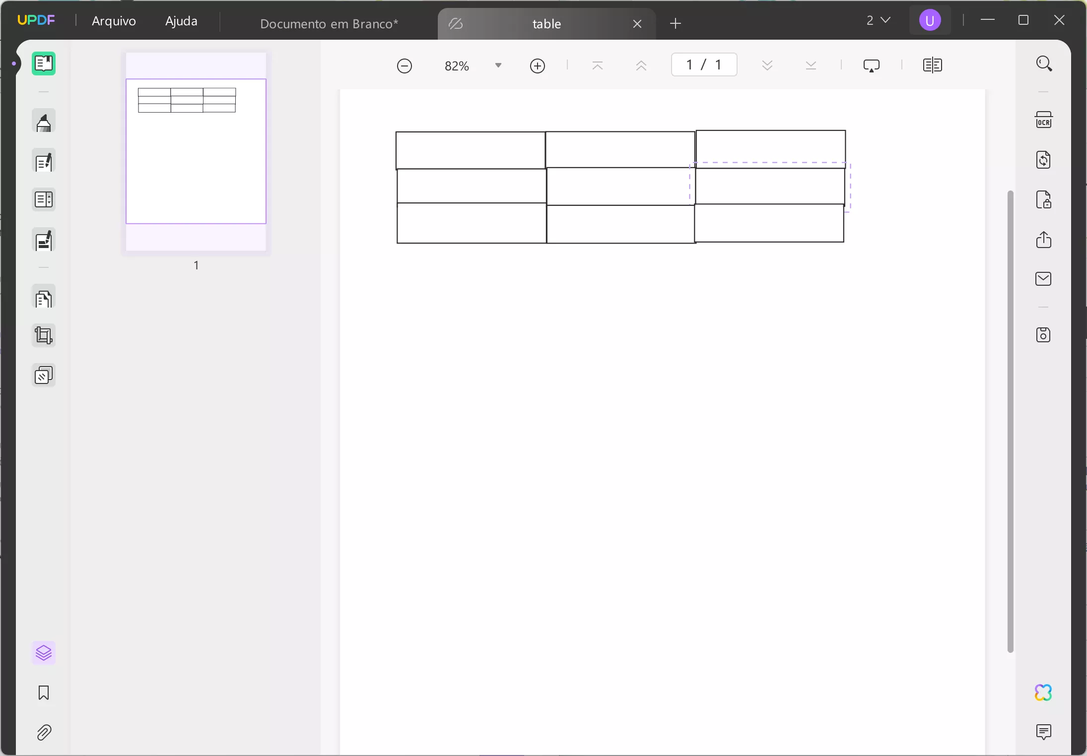 crie uma tabela em pdf copie e cole o retângulo para criar uma tabela PDF em UPDF