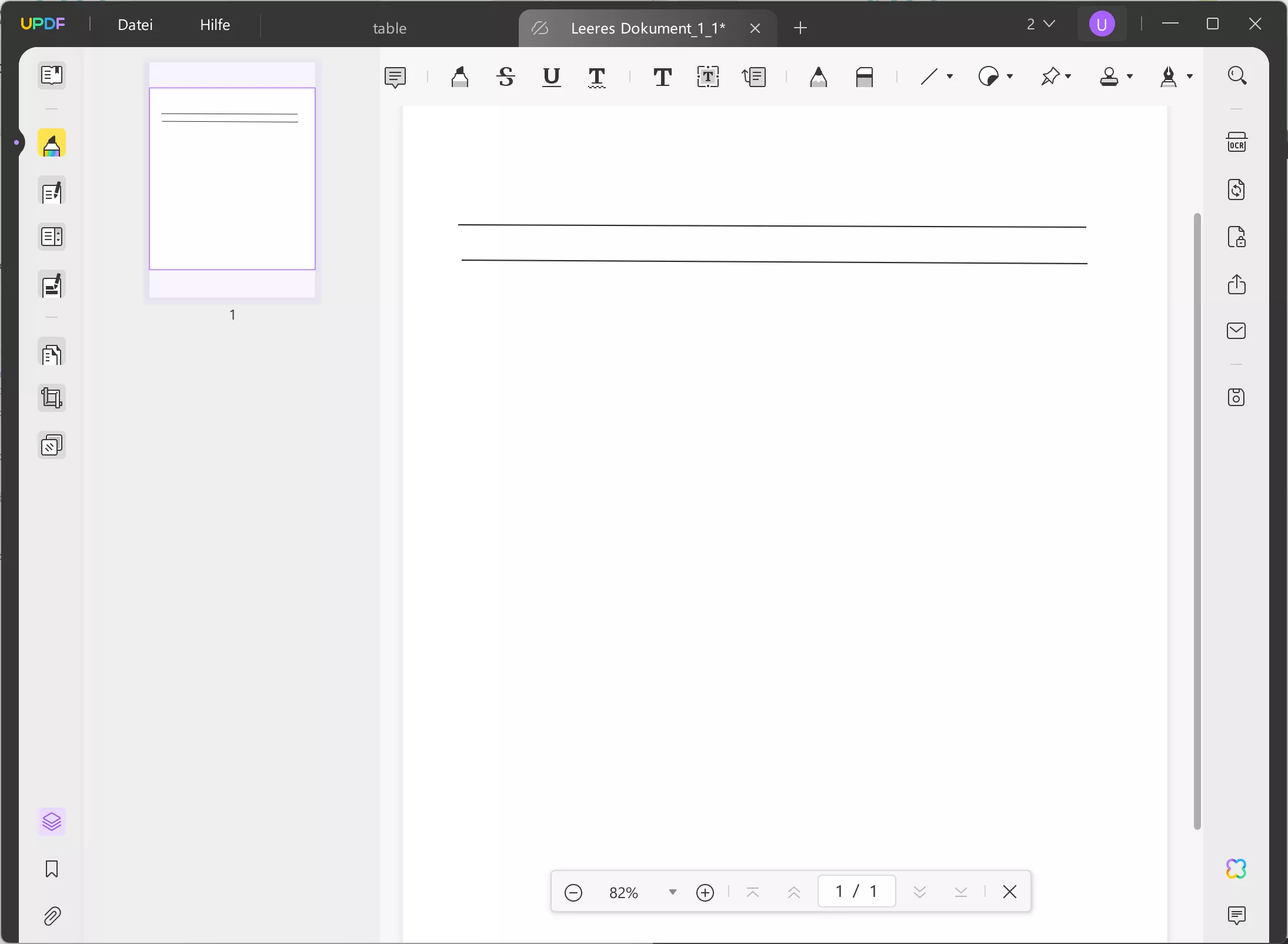 Erstellen Sie eine Tabelle im PDF-Format. Kopieren Sie die Zeile, um mit UPDF eine Tabelle im PDF-Format zu erstellen.