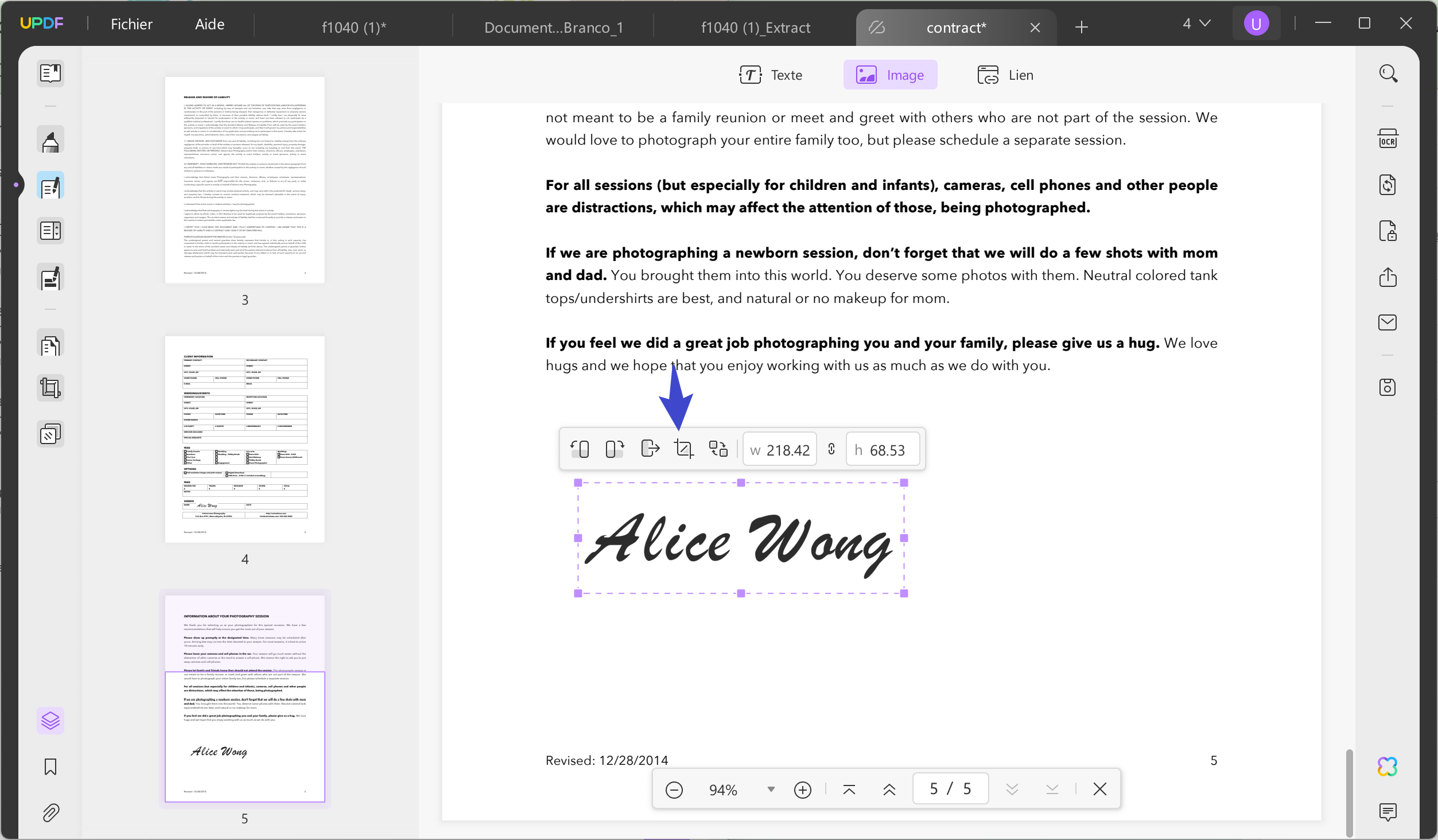 rogner une signature PDF