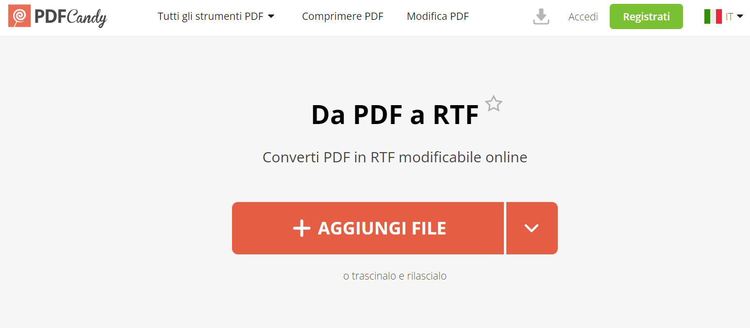 Convertire PDF in RTF online con PDF Candy