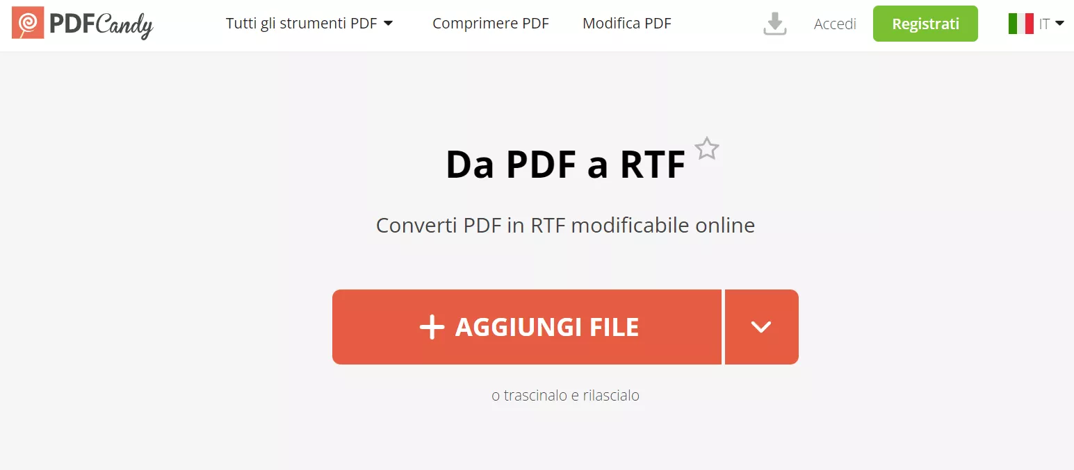 Convertire PDF in RTF online con PDF Candy