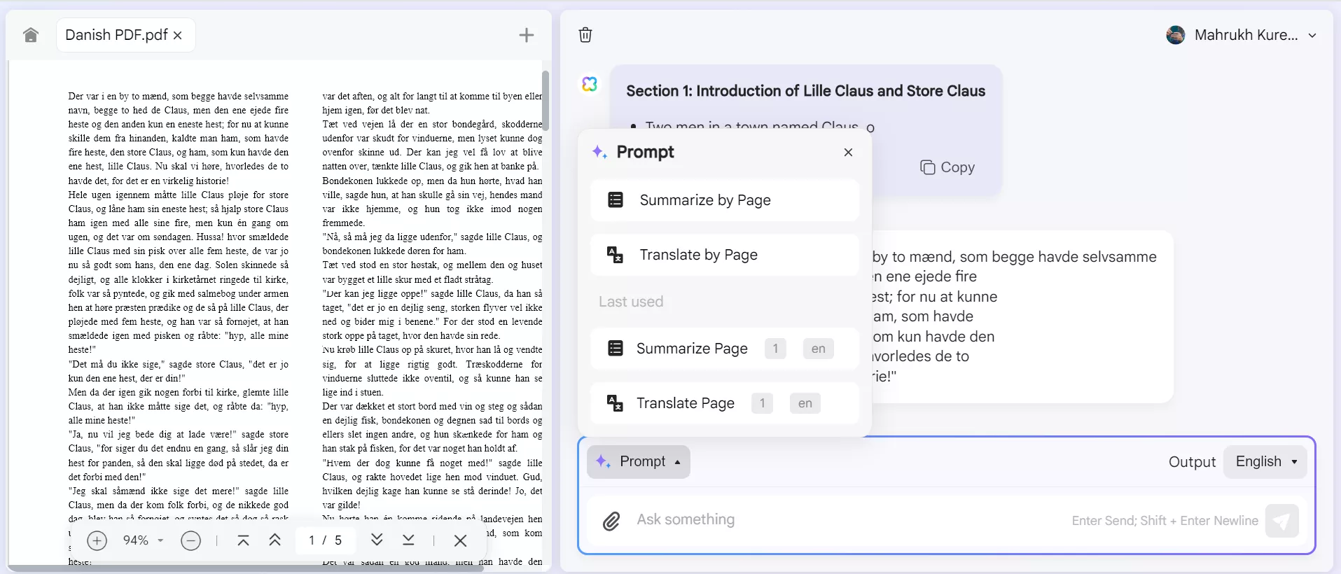 select the translate by page option in UPDF's Online AI Assistant