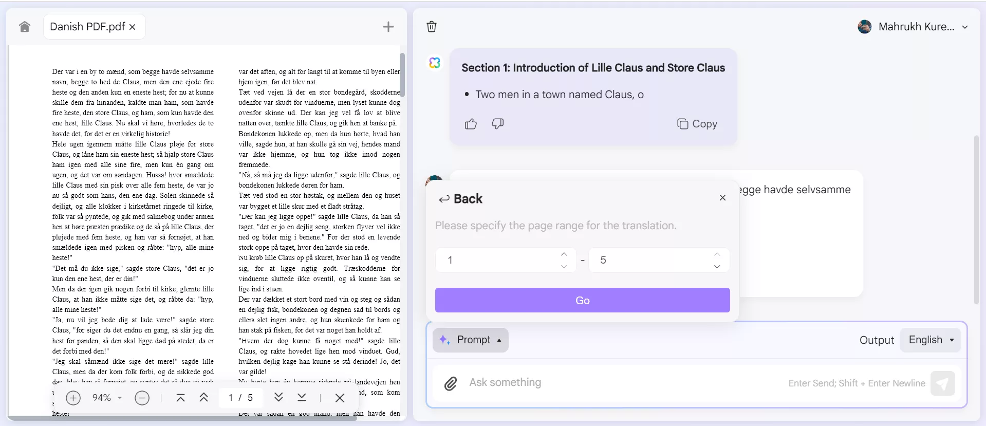 specify page range to transalte with UPDF's Online AI Assistant