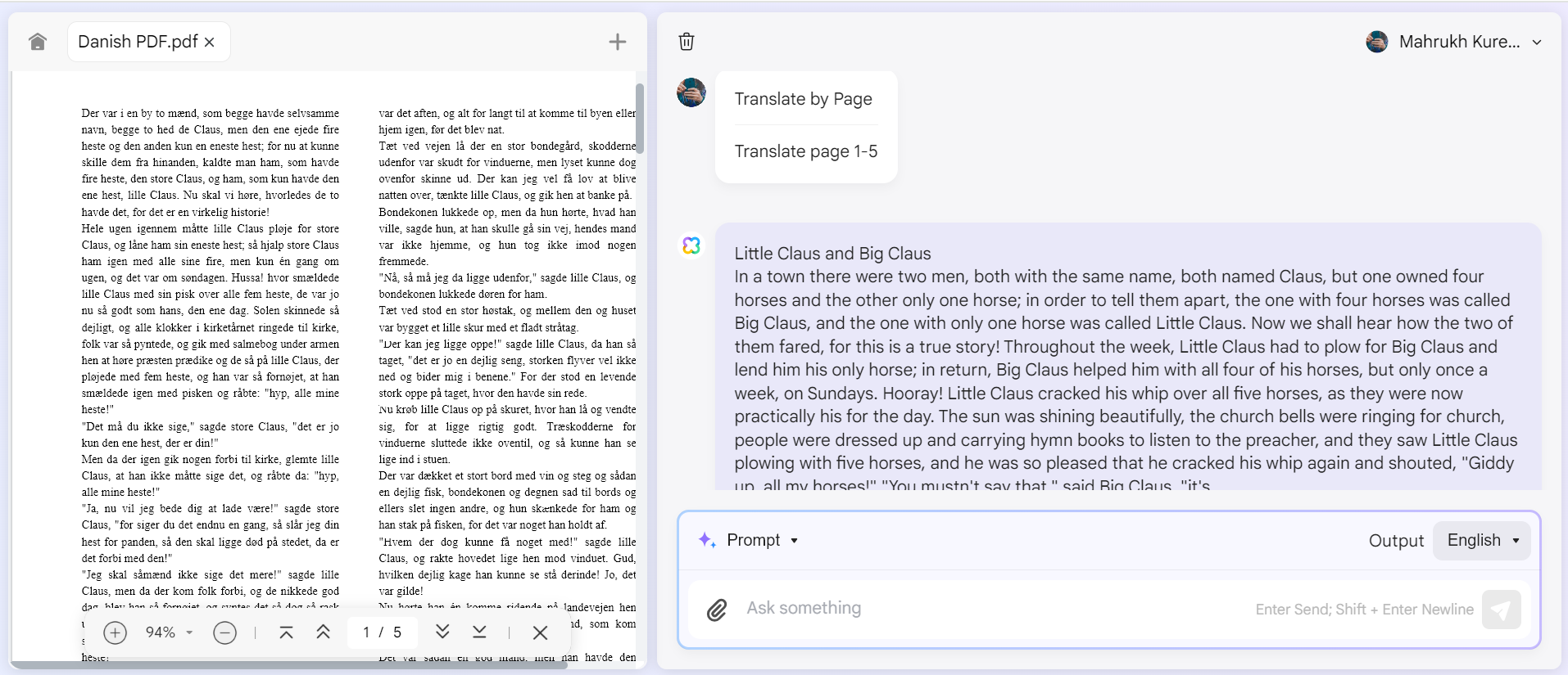 translation of danish pdf page by page with UPDF's Online AI Assistant