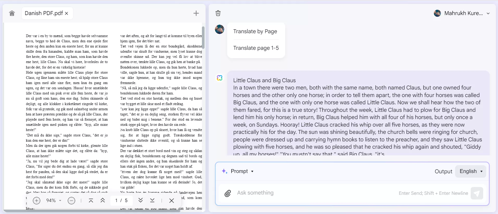 translation of danish pdf page by page with UPDF's Online AI Assistant