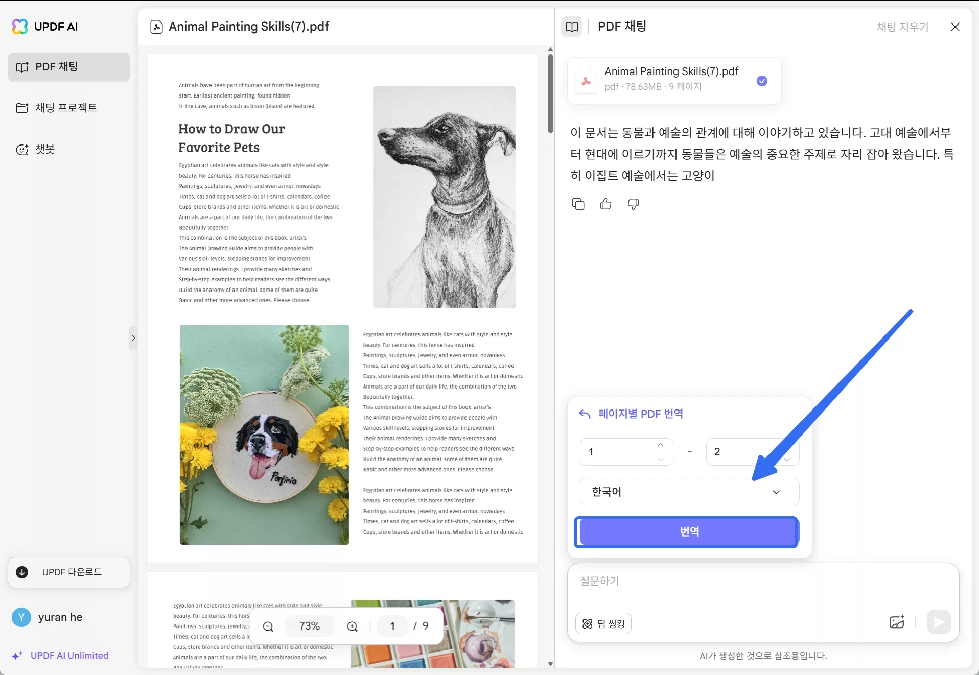 페이지별로 PDF 번역