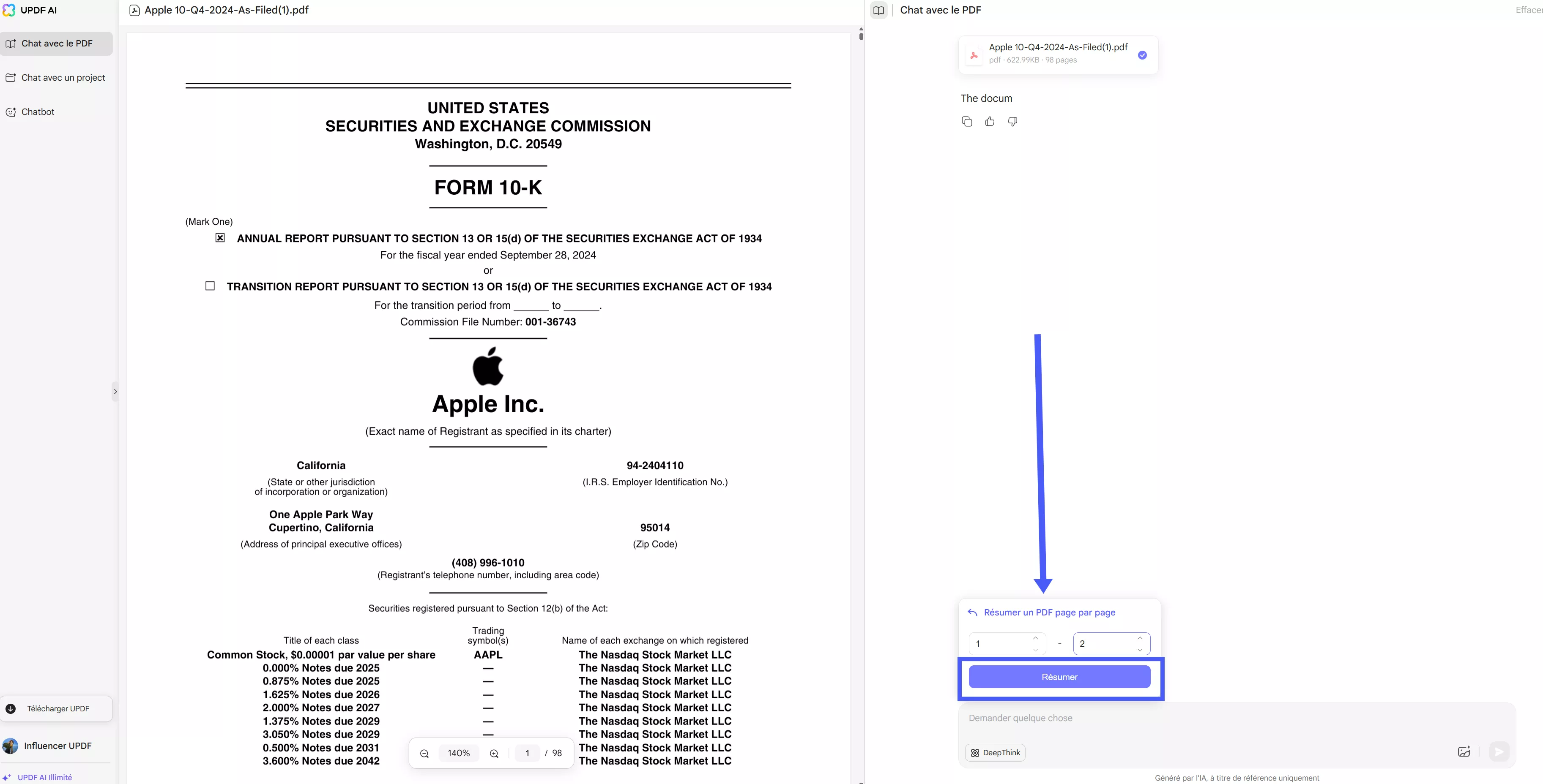 set page range to summarize