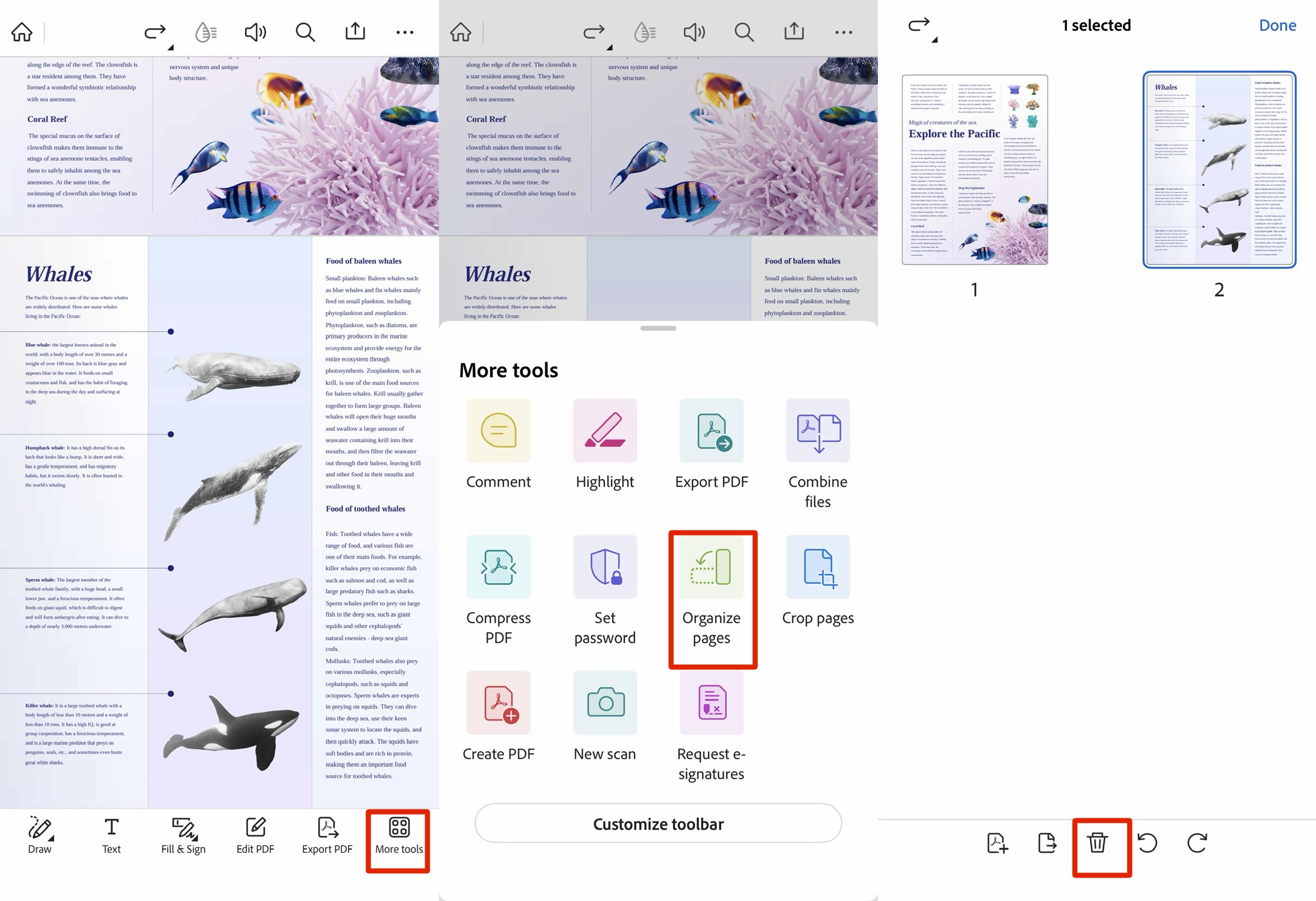 delete a page in the acrobat reader mobile app