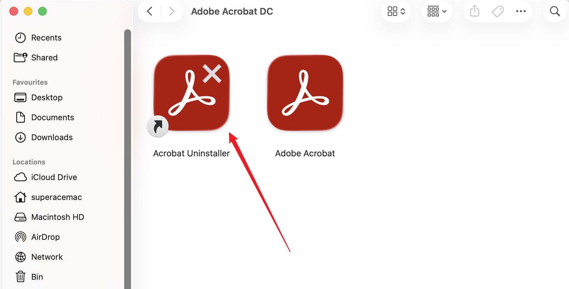 double-click the acrobat uninstaller file