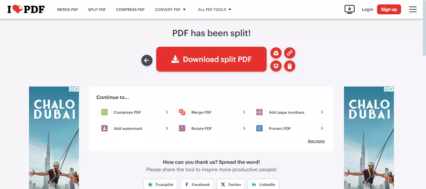 download the split pdf file on linux with ilovepdf