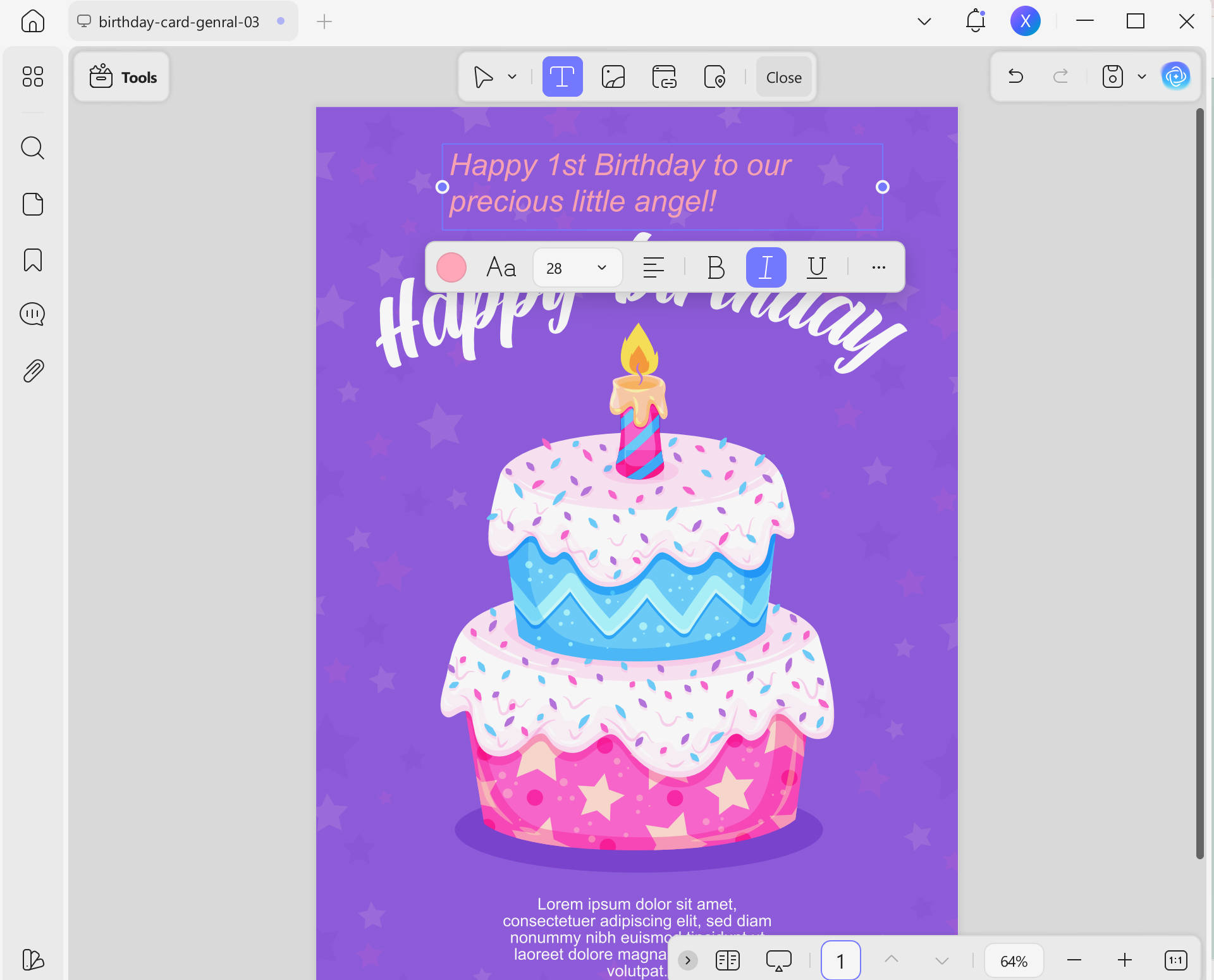 first birthday wishes edit text with UPDF