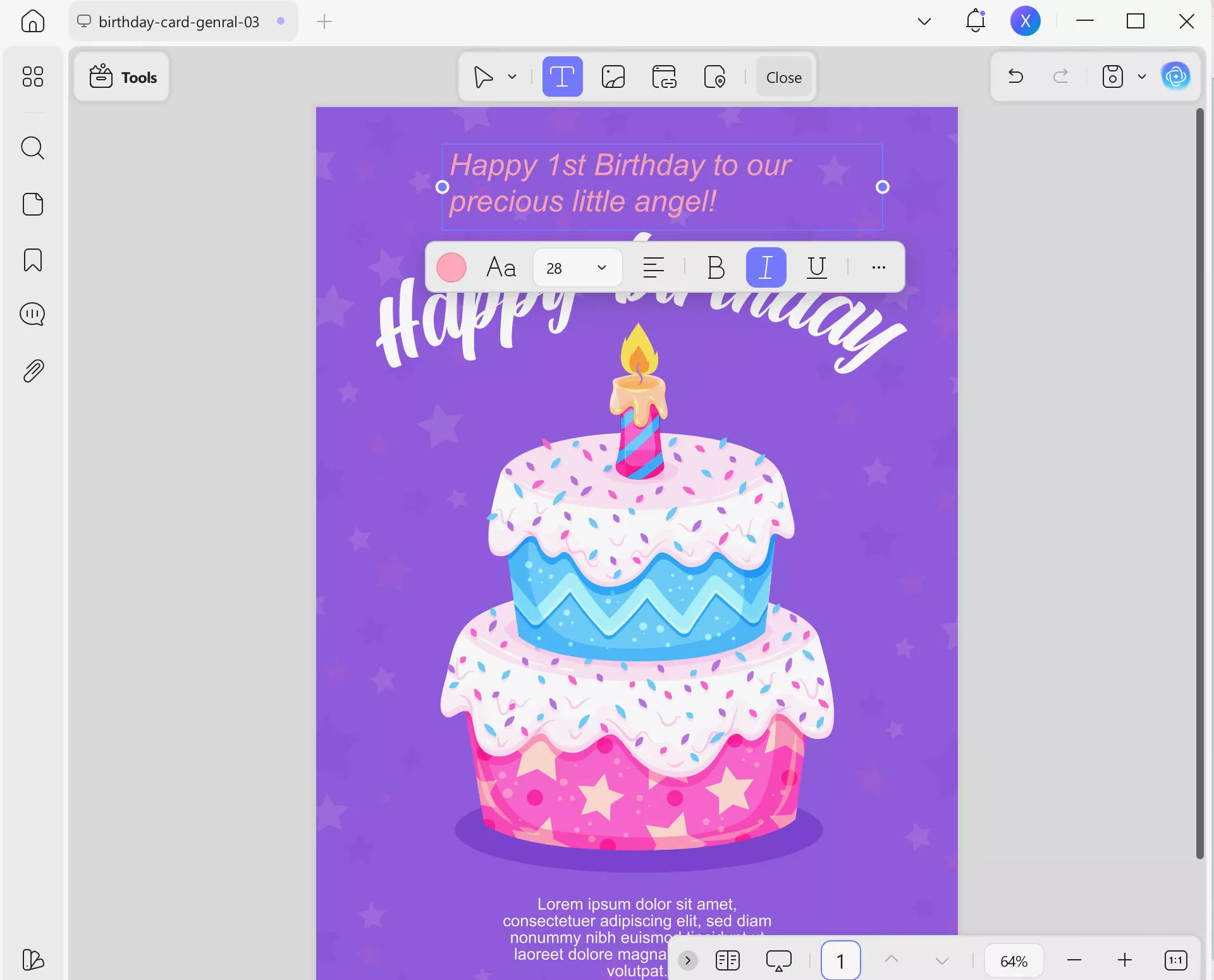 first birthday wishes edit text with UPDF
