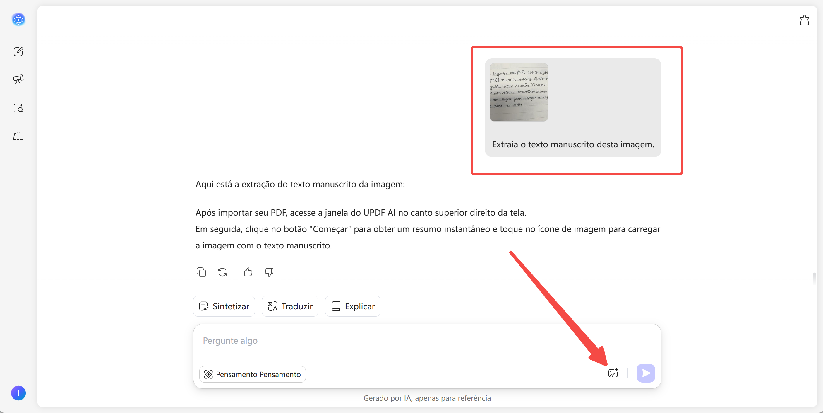 carregar uma imagem contendo texto manuscrito